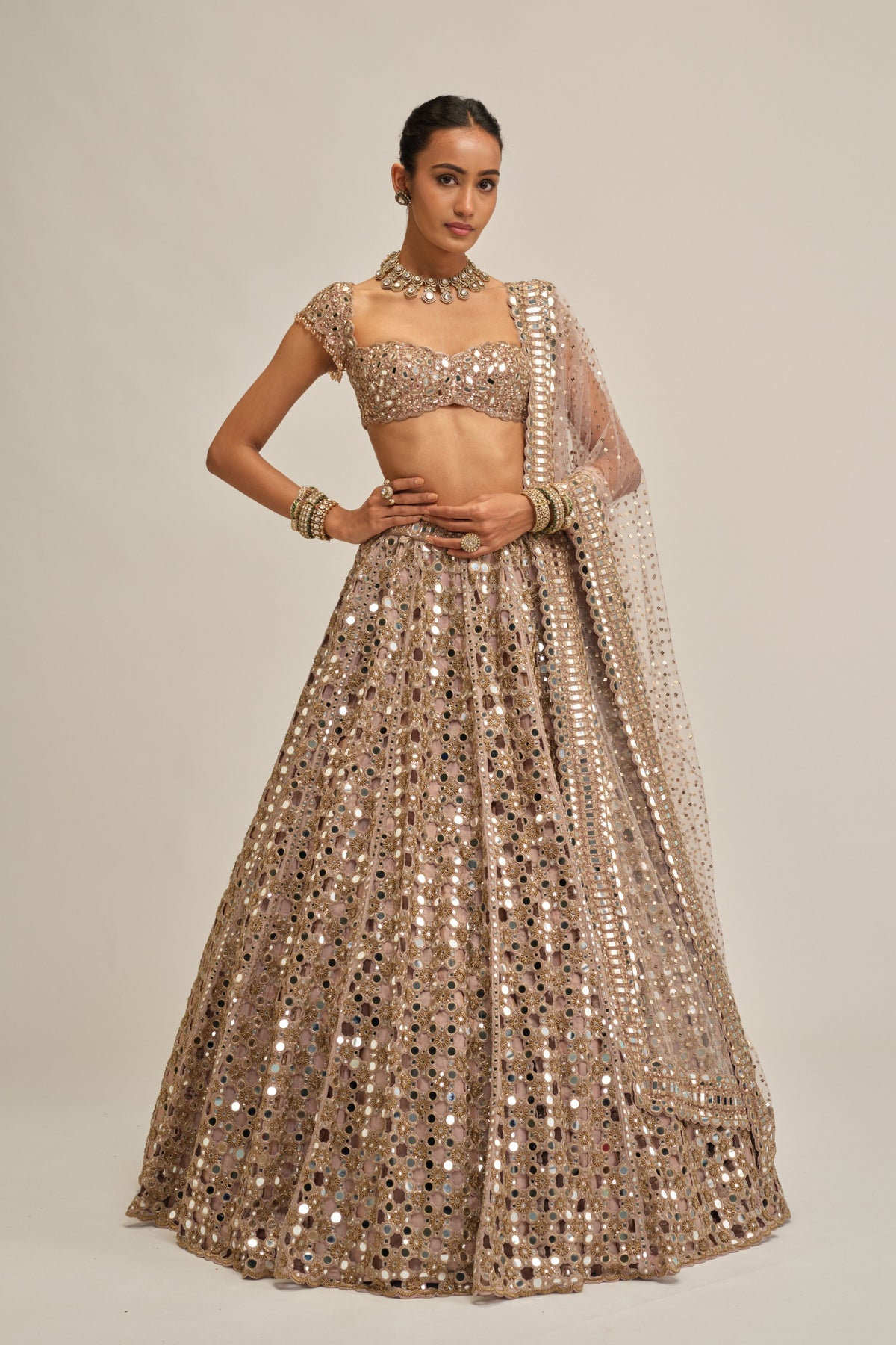 Ash Pink Mirror Lehenga Set