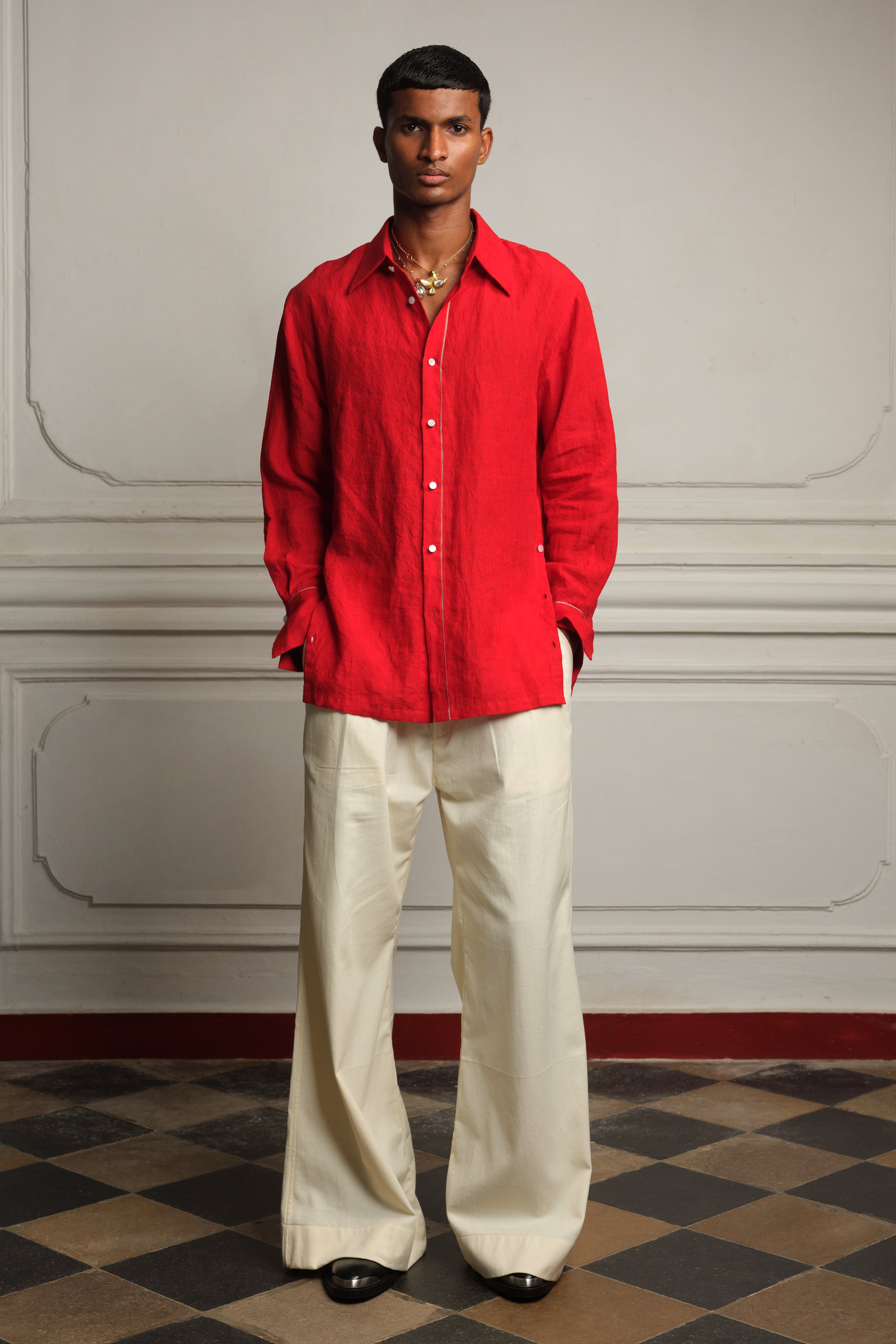 Naushad Ali Menswear Handwoven linen shirt with trousers Elahe