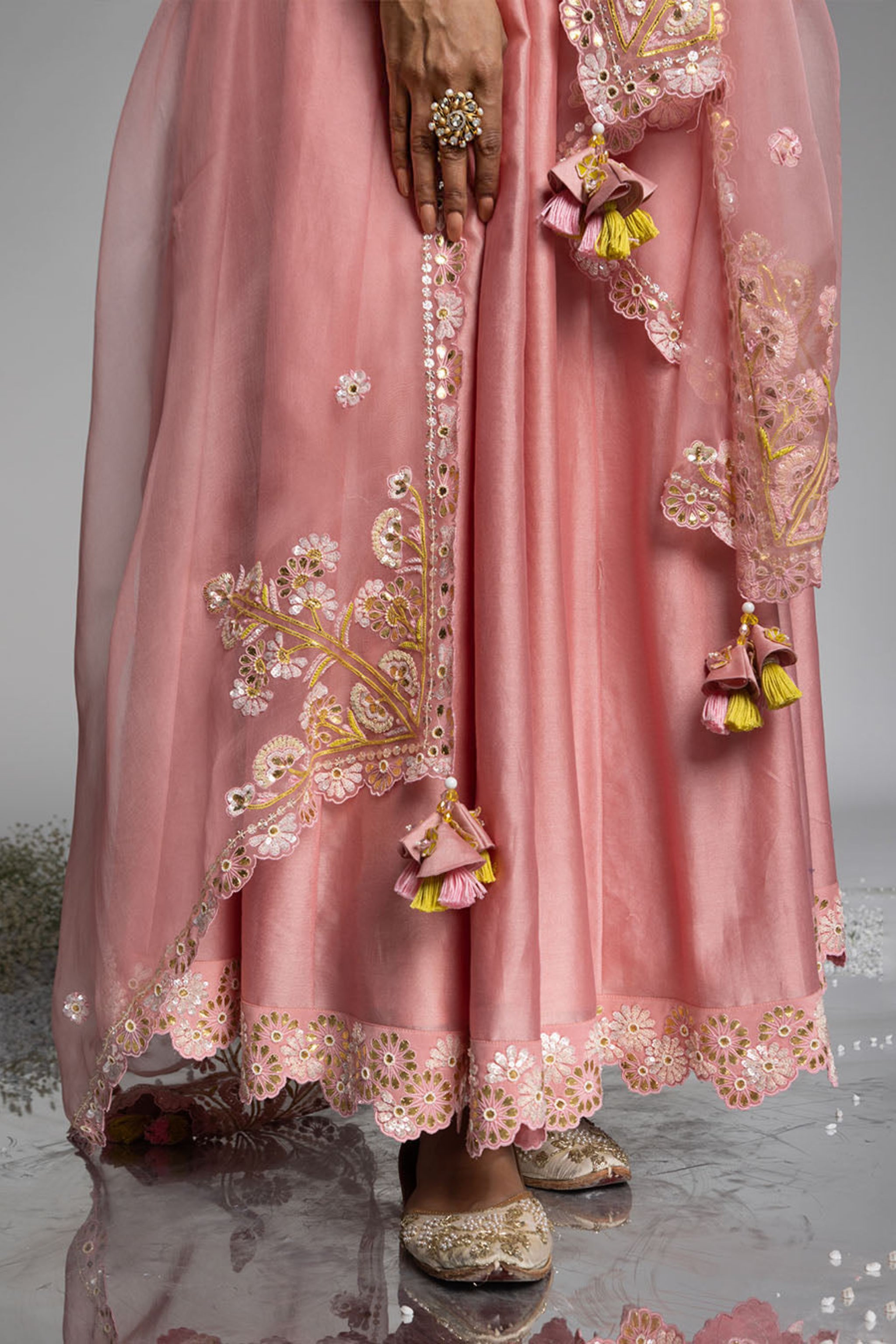 Pyazi Colr Mad Zin - Pyazi Pink Chanderi Anarkali Set - Elahe