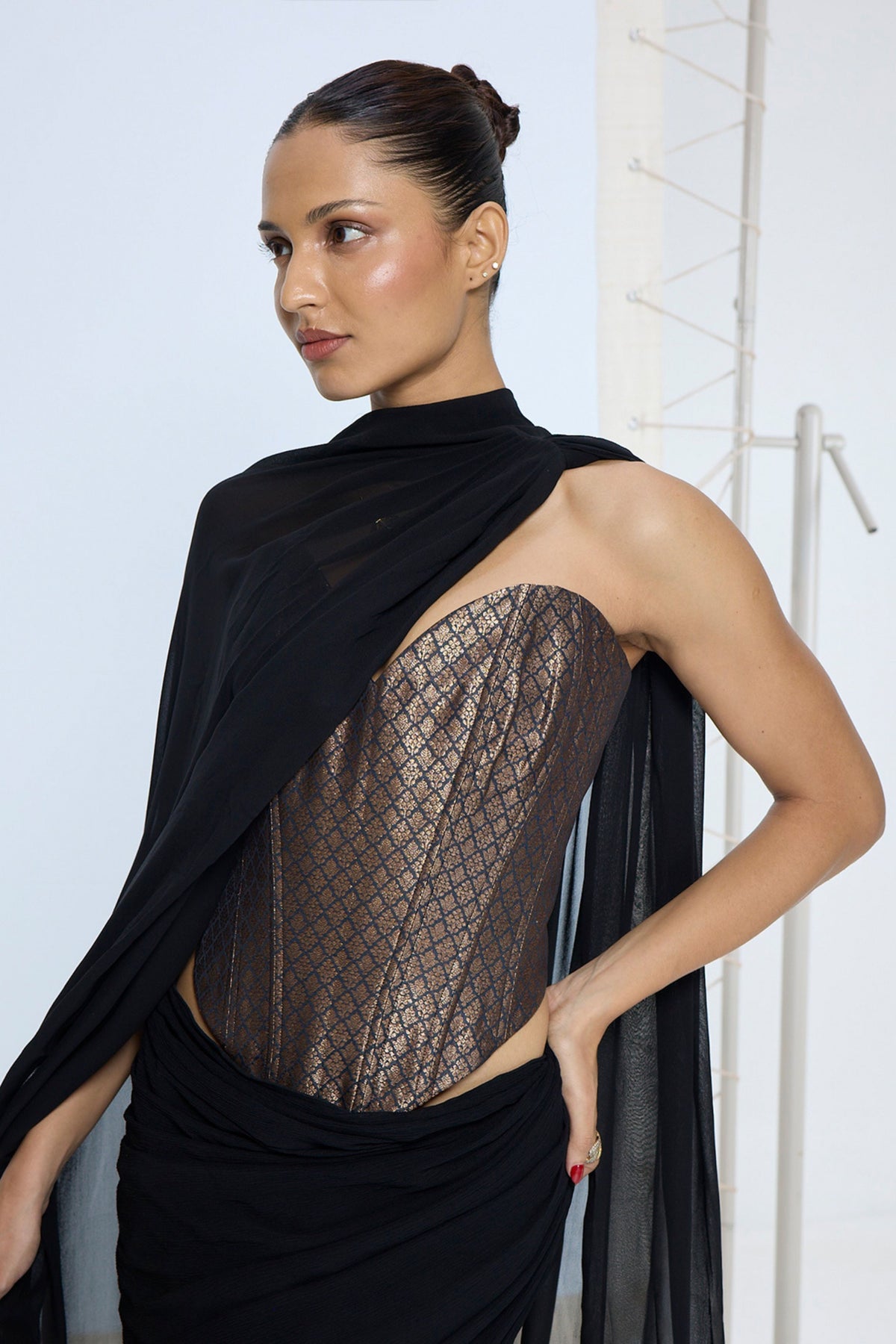 Midnight Black Brooch Saree