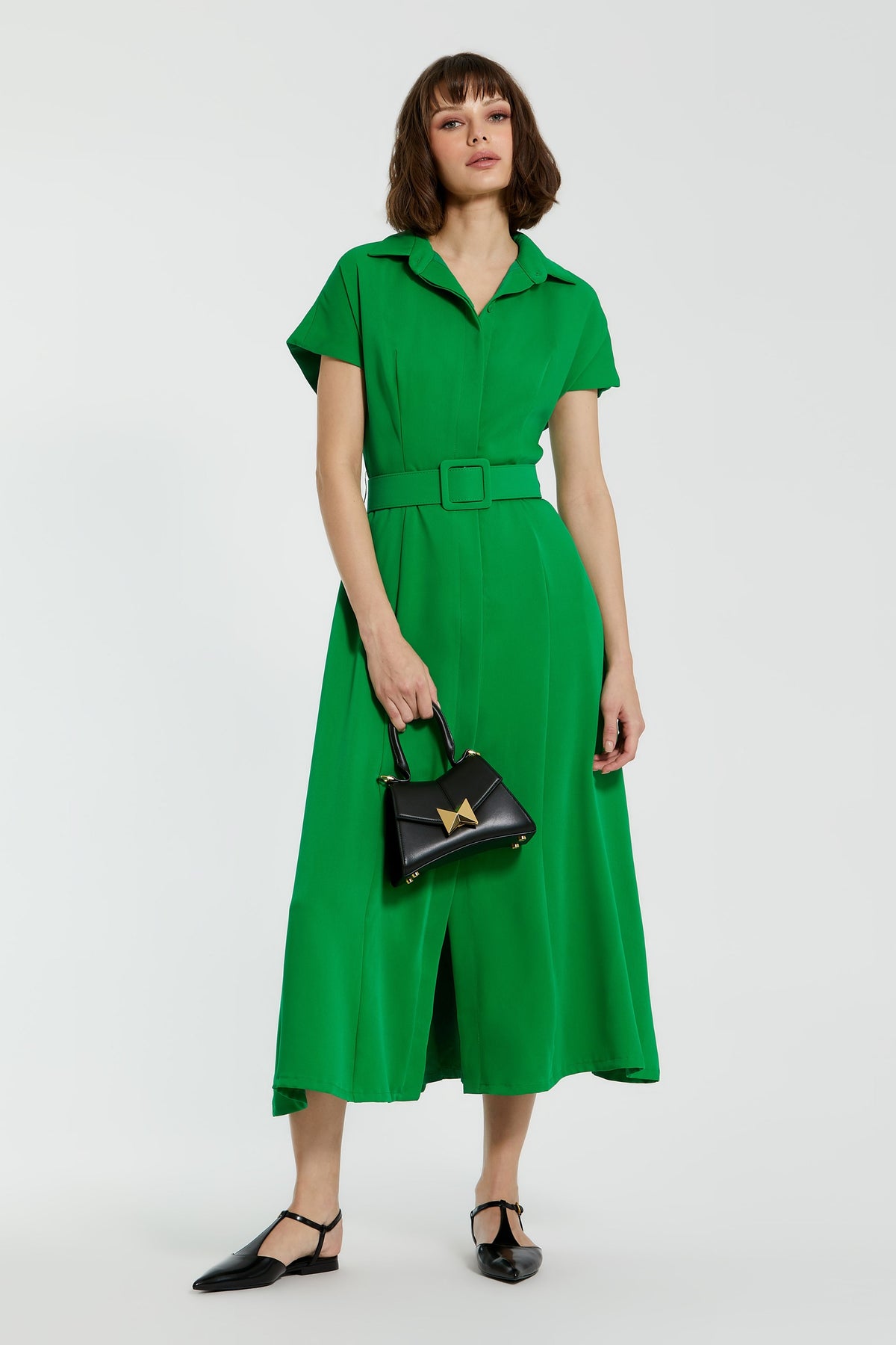 Crepe Collared Short Sleeve