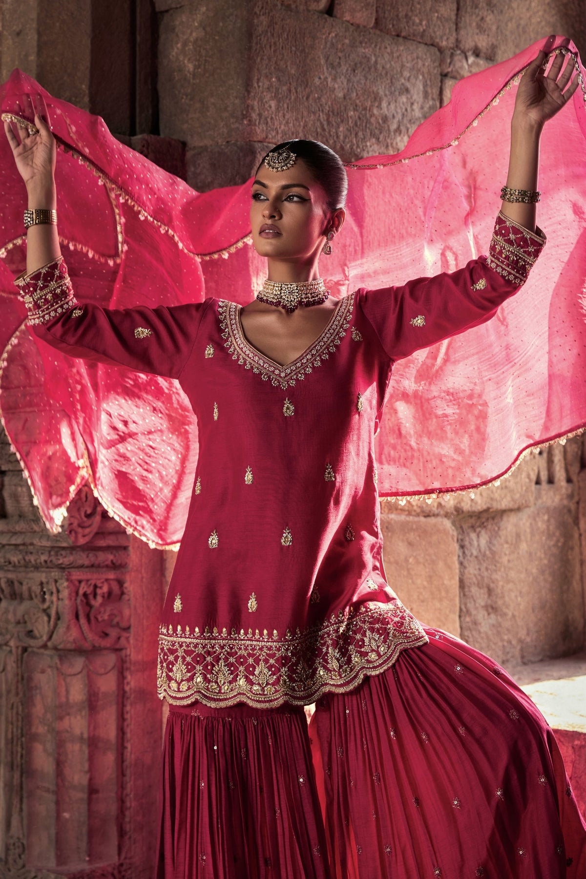 Ambar Magenta Gharara Set