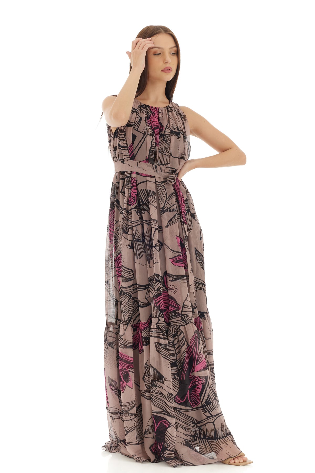 Grey Floral Long Dress