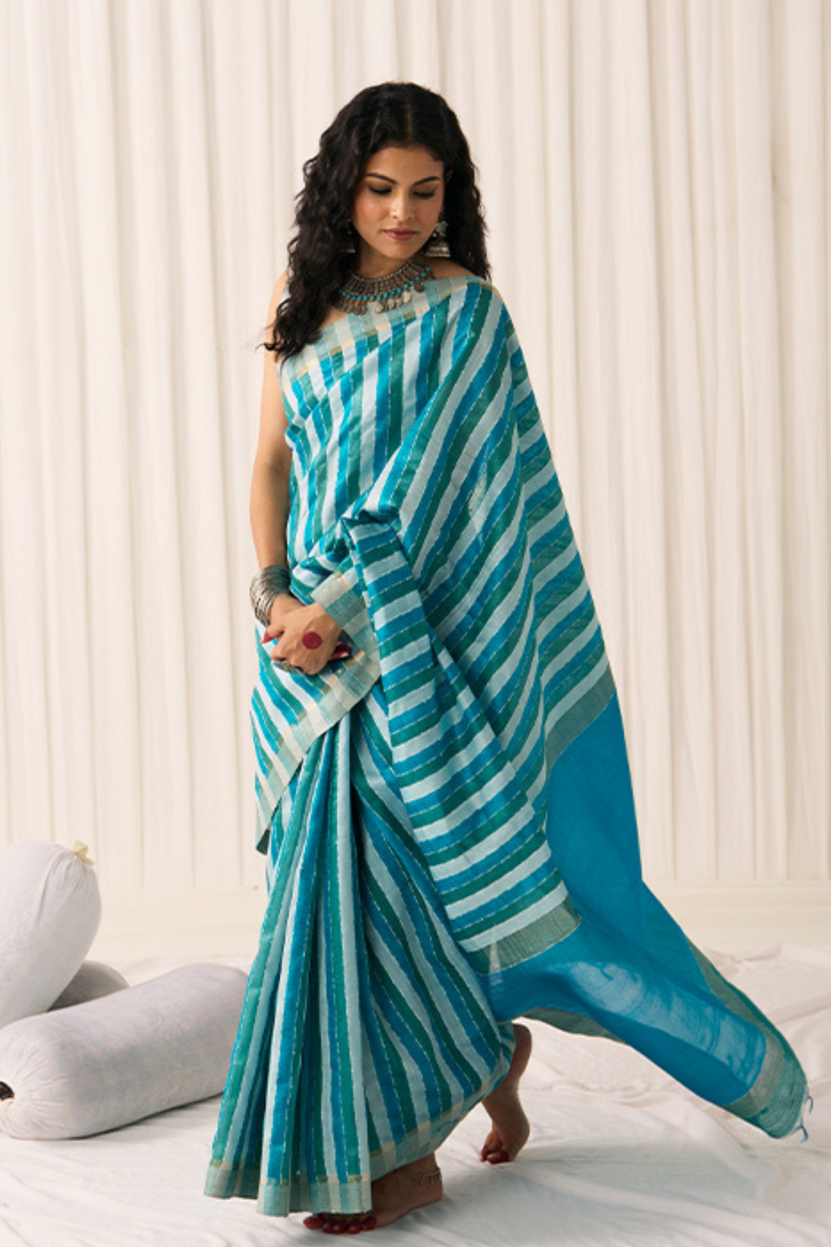 Turquoise Pankti  Saree