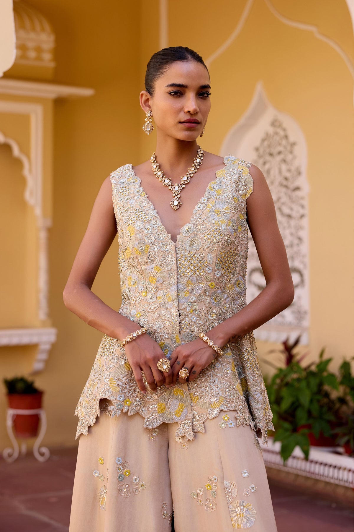 The Sharara Set in Frost Champagne