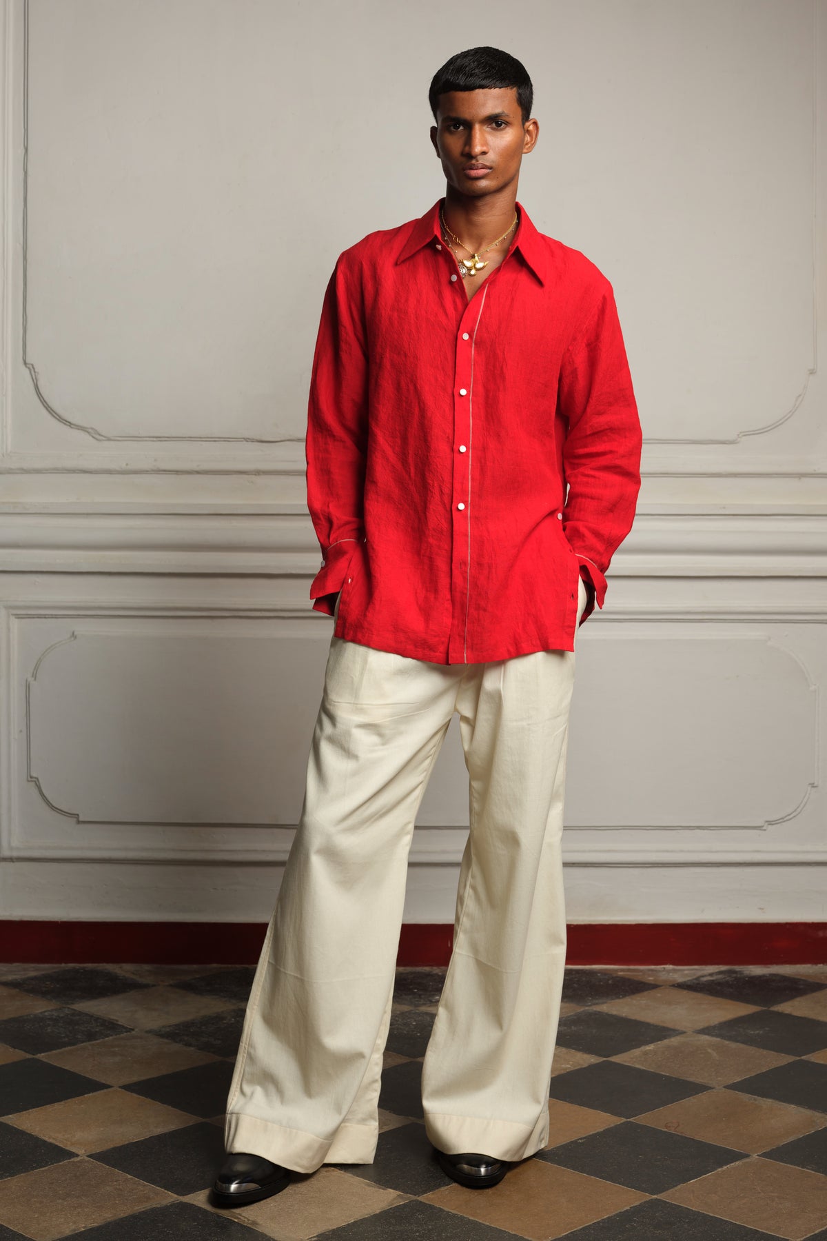 Handwoven linen shirt with trousers