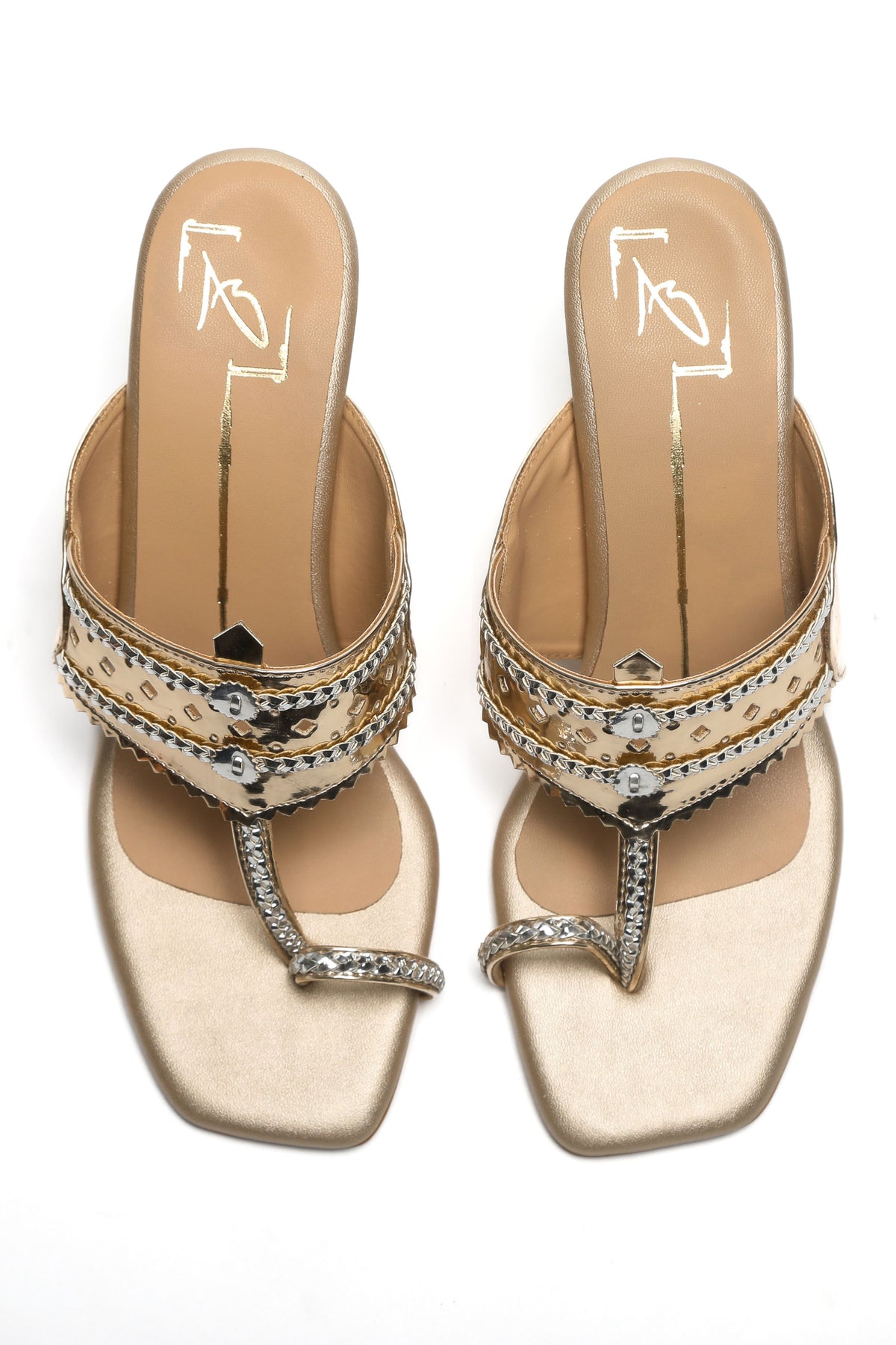 Gold Embroidered Block Heel