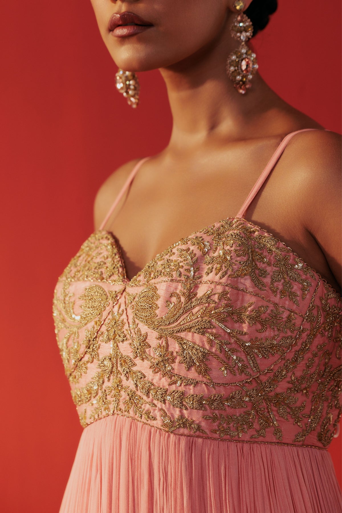 Peach Embroidered Dolly Anarkali