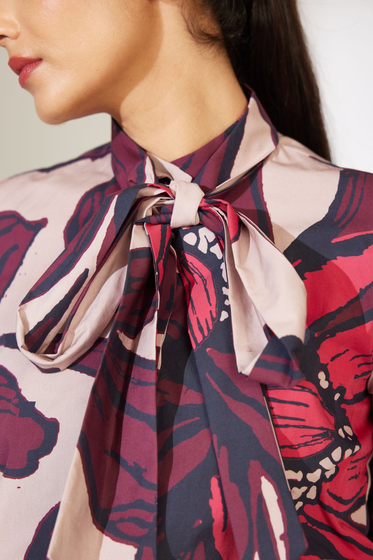 Beige and Maroon Tie Shirt