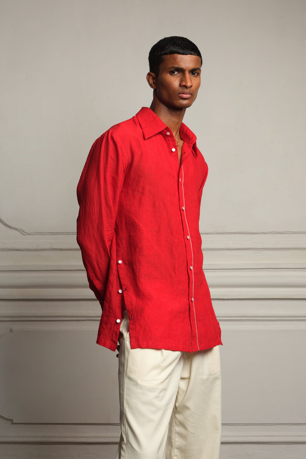Handwoven linen shirt with trousers
