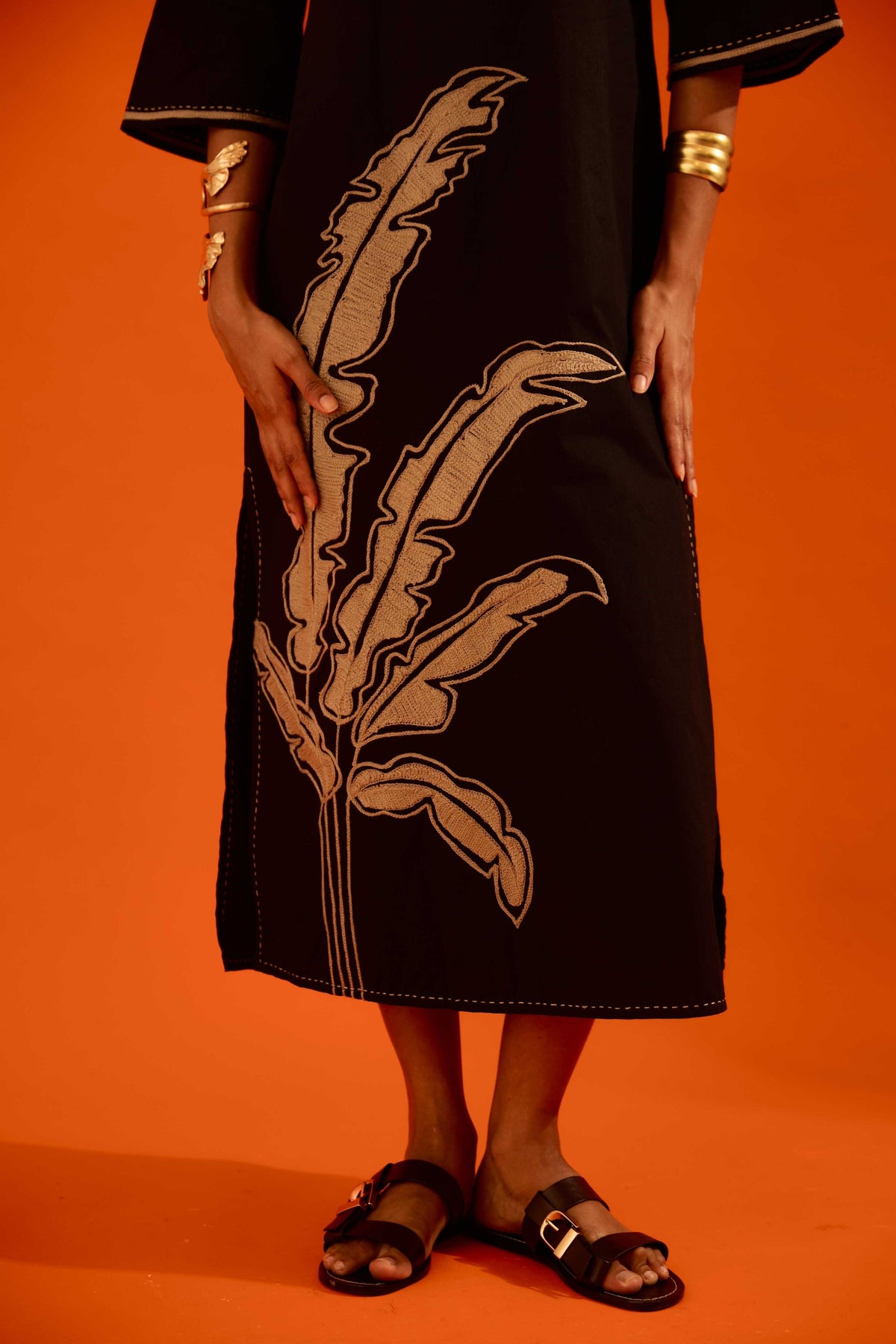 Leaf Motif Black Dress
