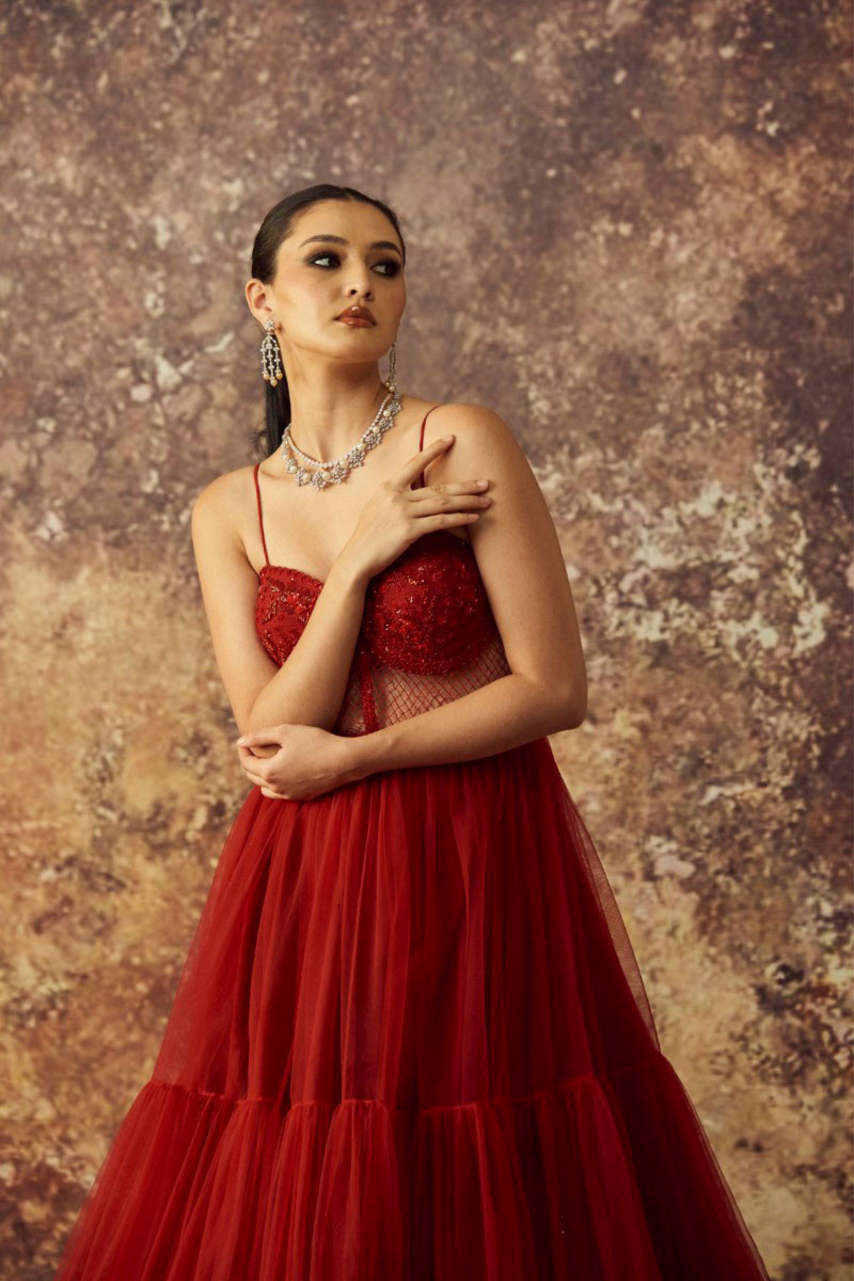 Red Bustier Long Gown