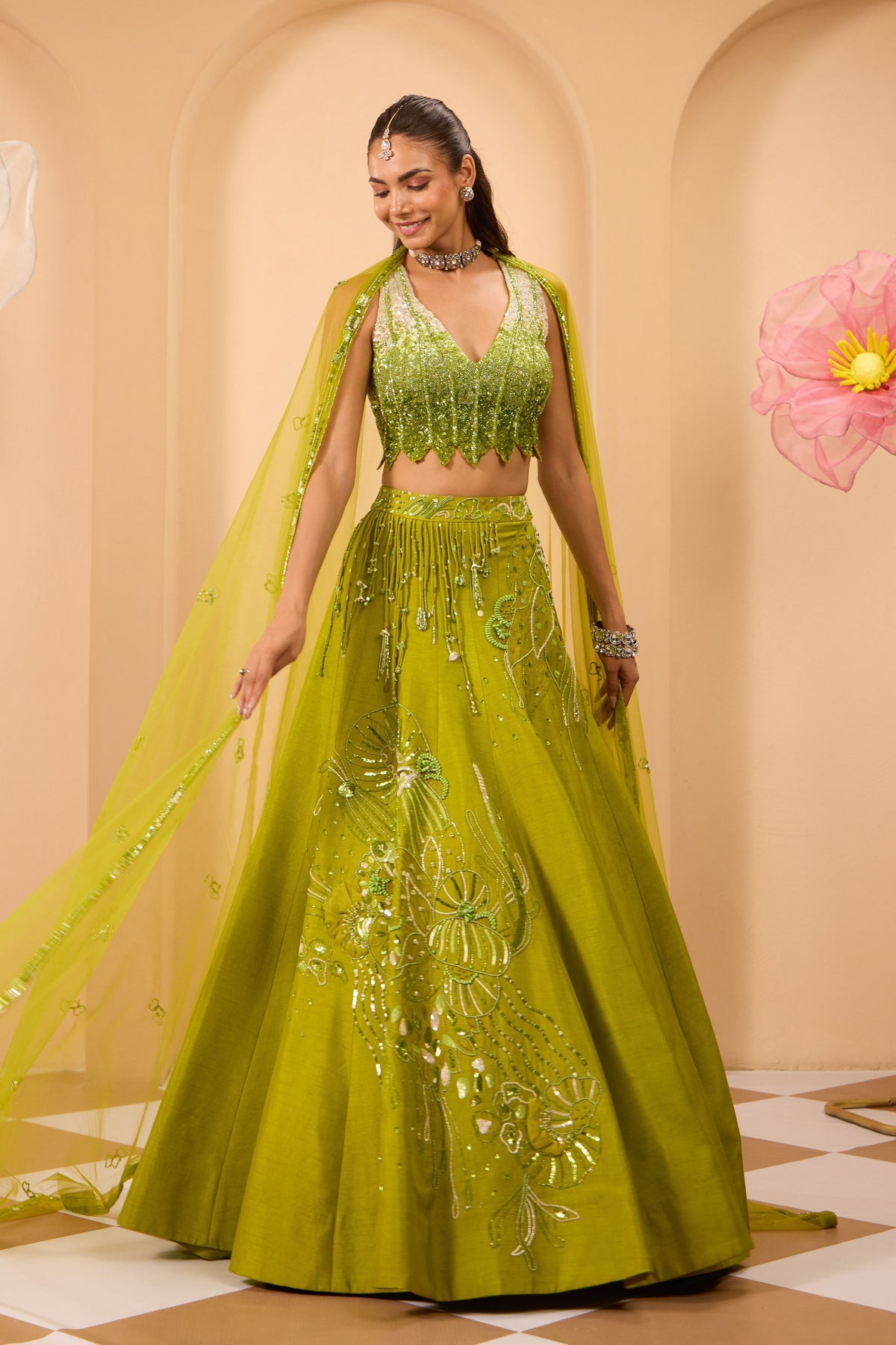 Emerald Sequin Skirt Set