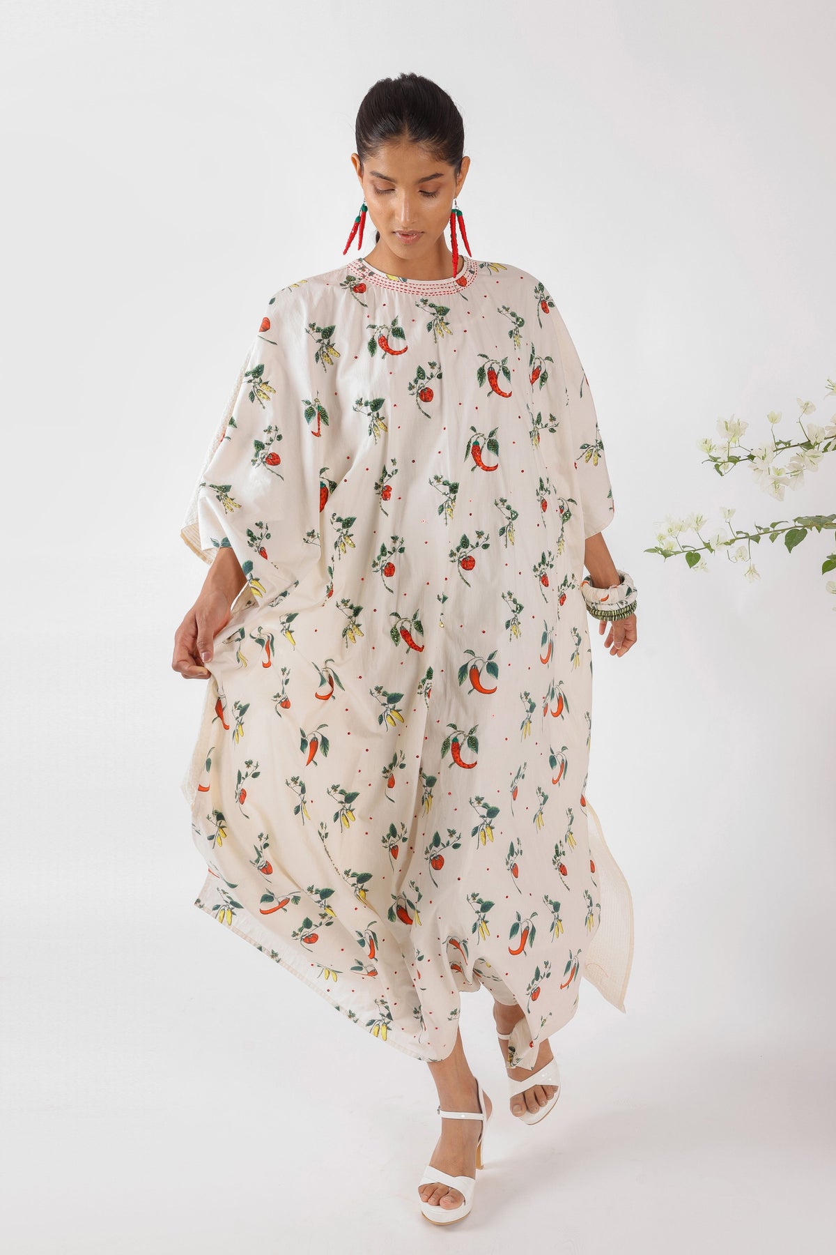 Seersucker Embroidered Kaftan
