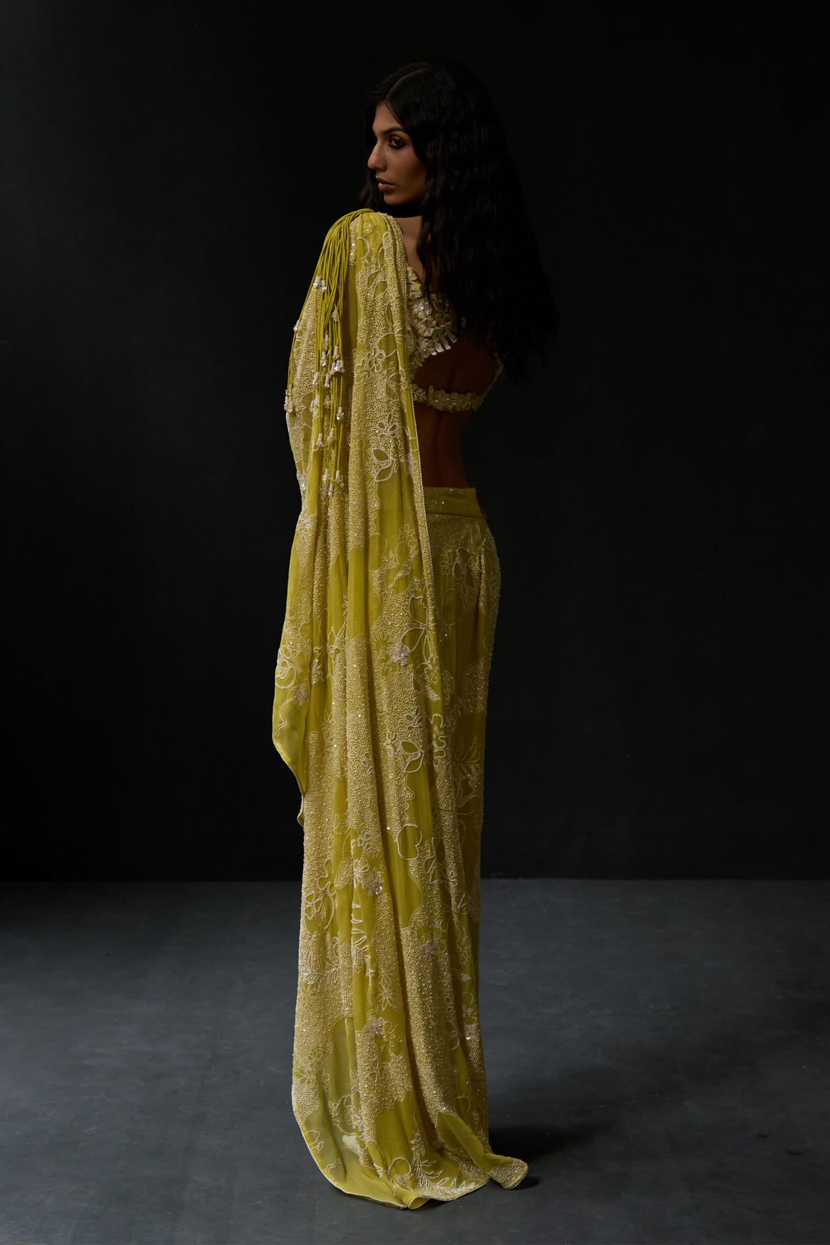 Citrus Dot Botanical Drape Saree