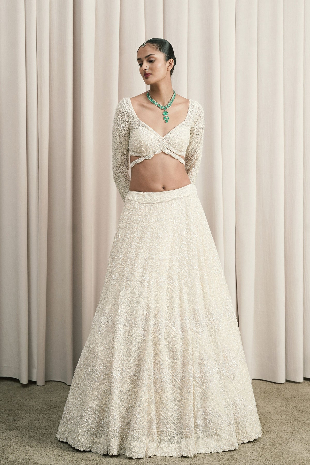 Ivory Sequin Appliqué Lehenga Set