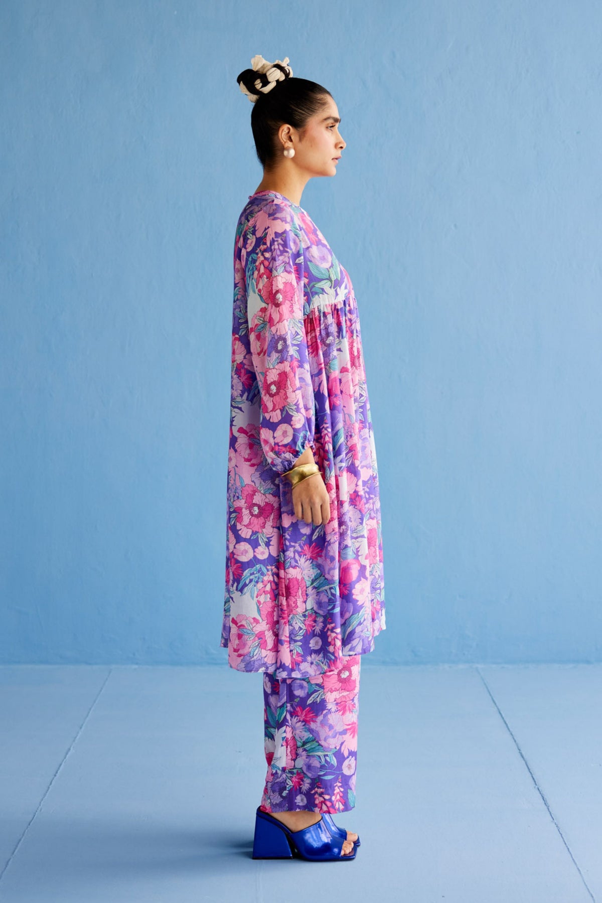 Purple Gathers Kurta Set