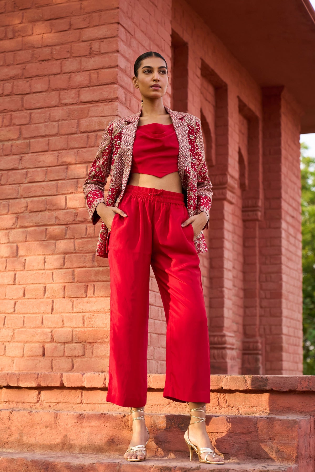 Red Jacket Suit With Jaipur Pant