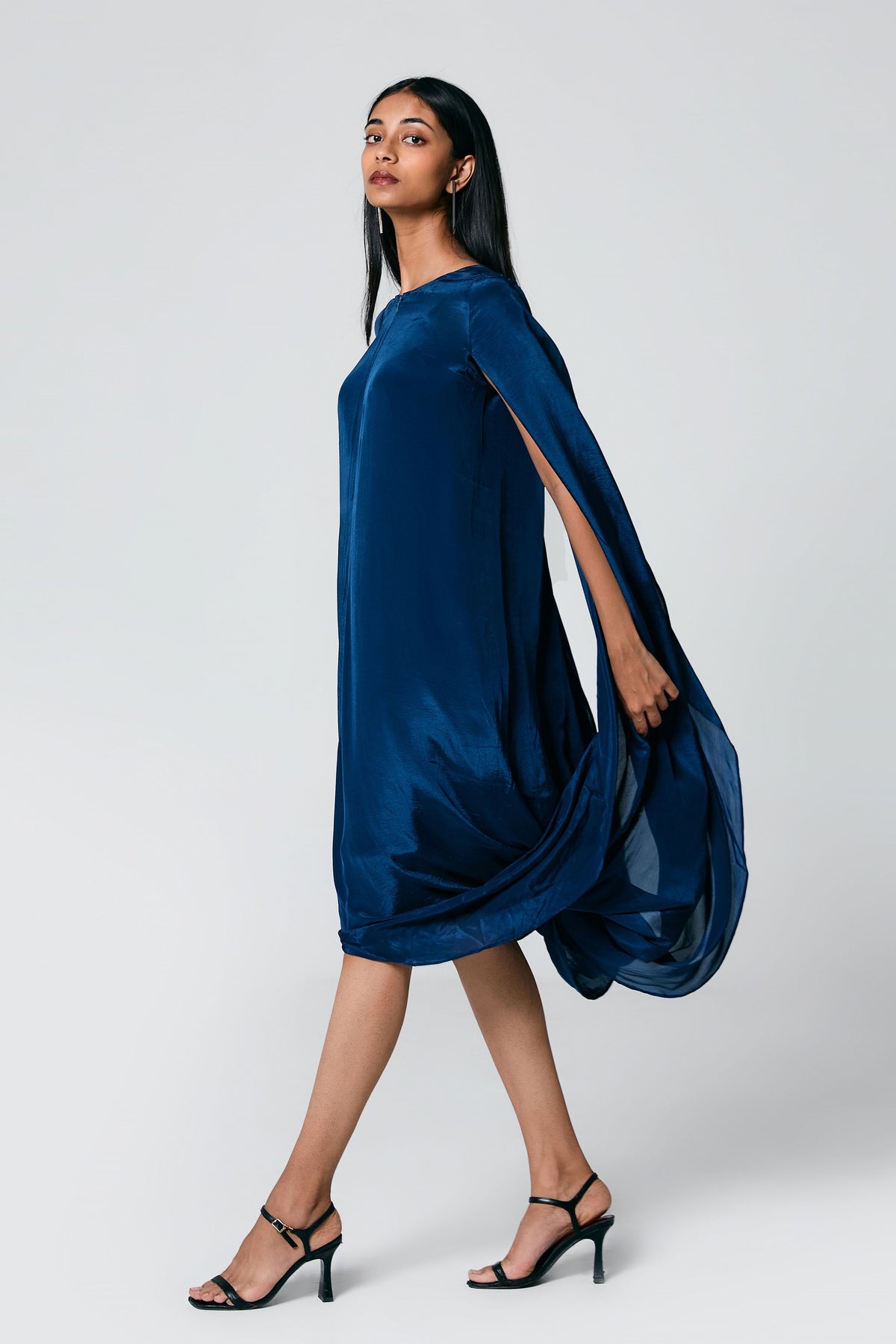 Blue Draped Cowl Dress