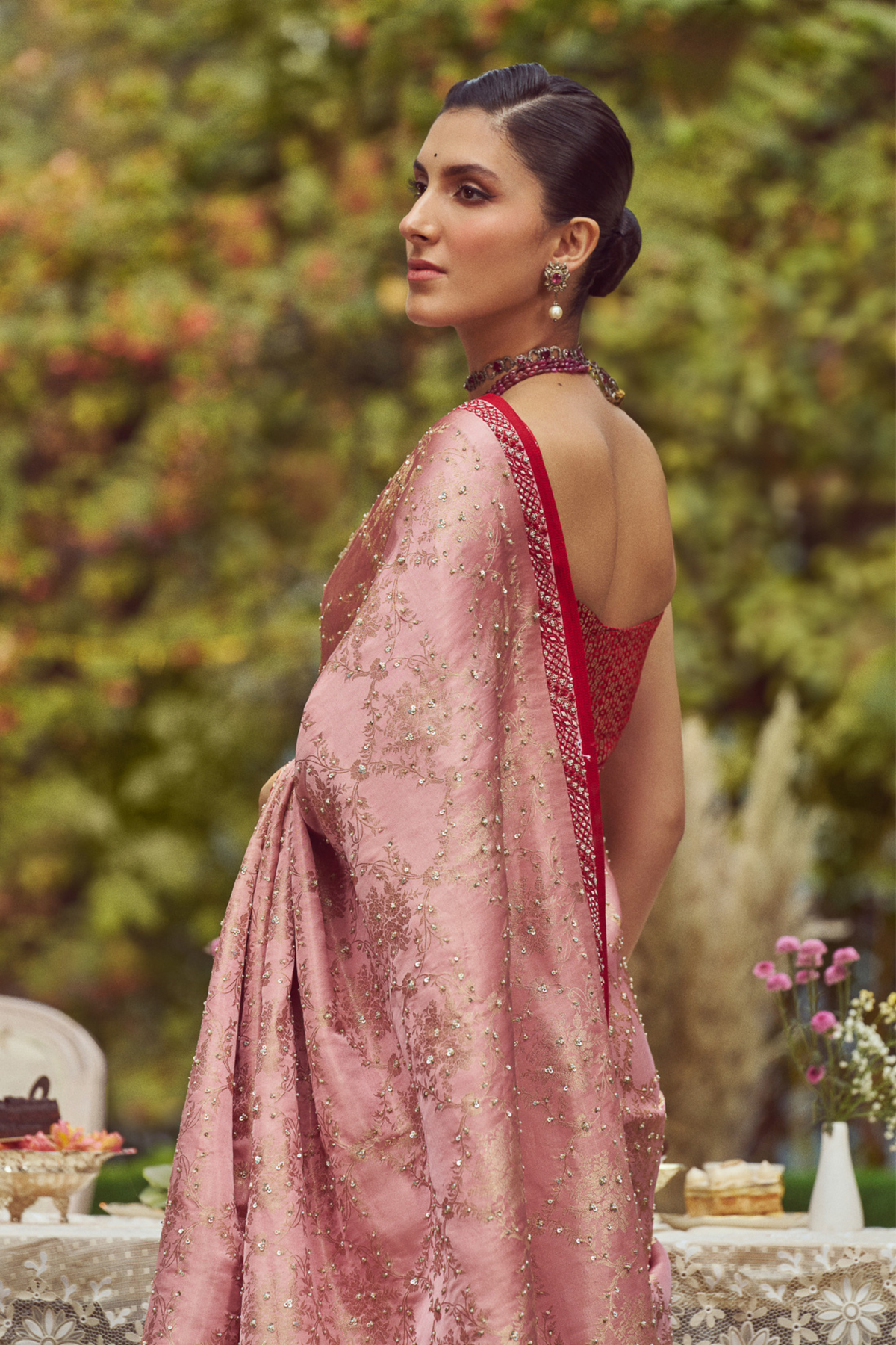Rose Pink Zari Handloom Sari