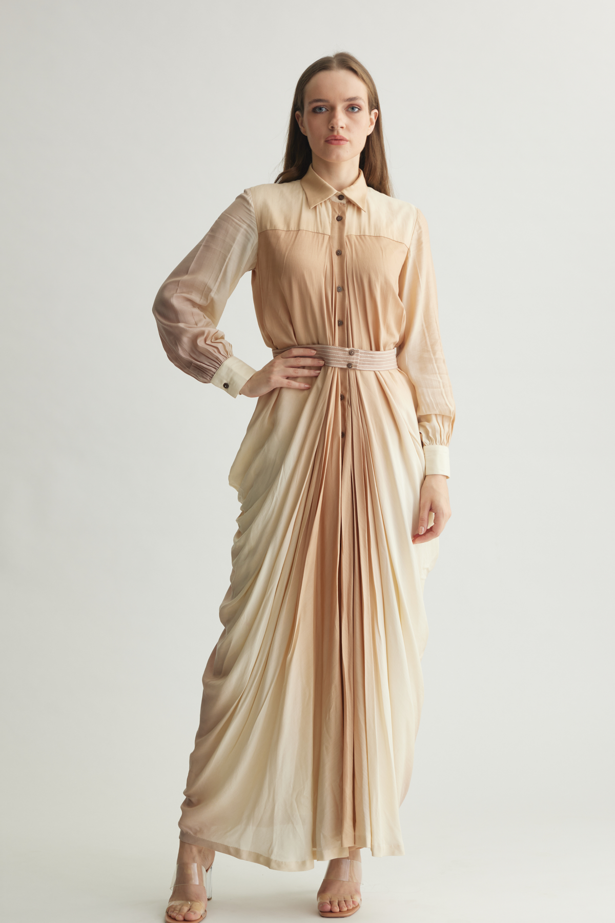 Beige  Drape Shirt Dress