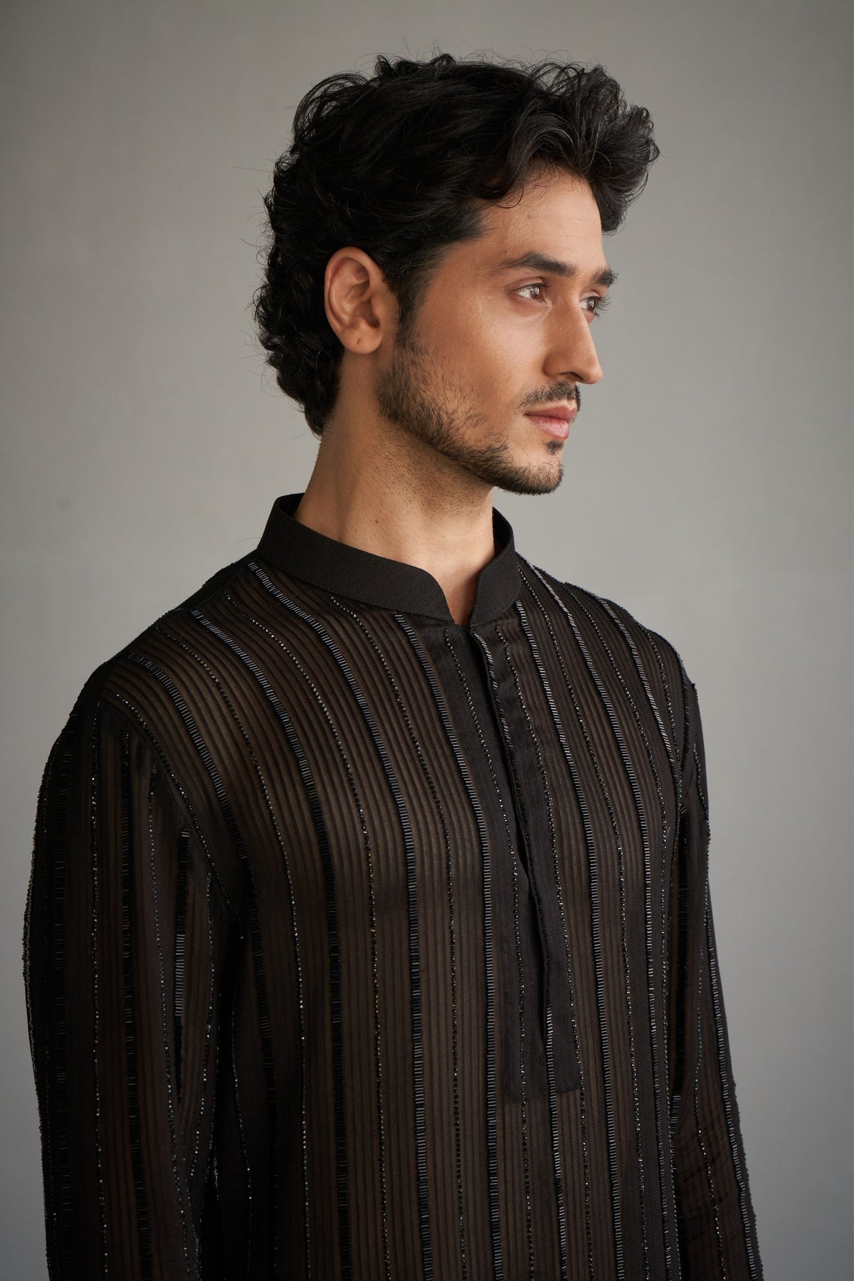 Black Gicha Cutdana Kurta Set