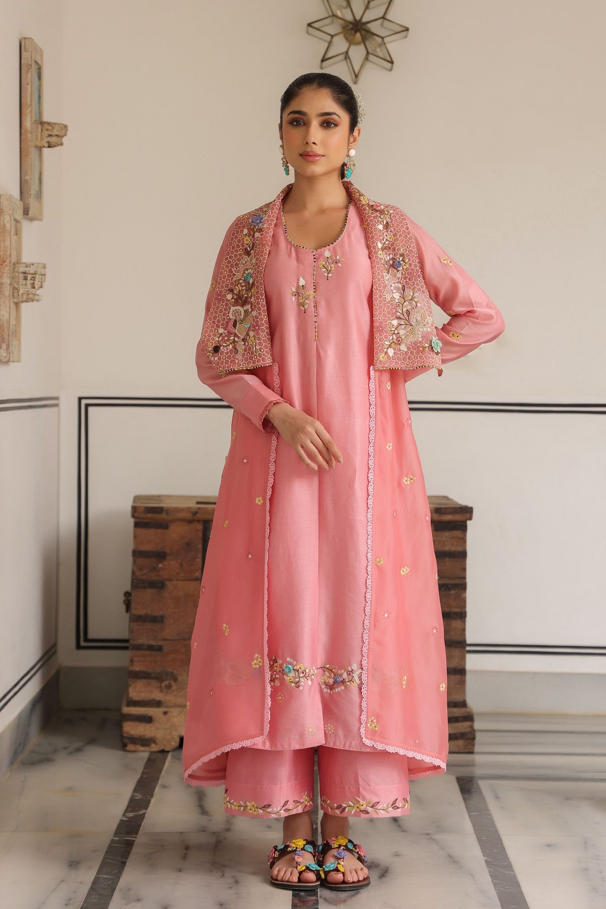 Gulzar  Pink Jacket Set