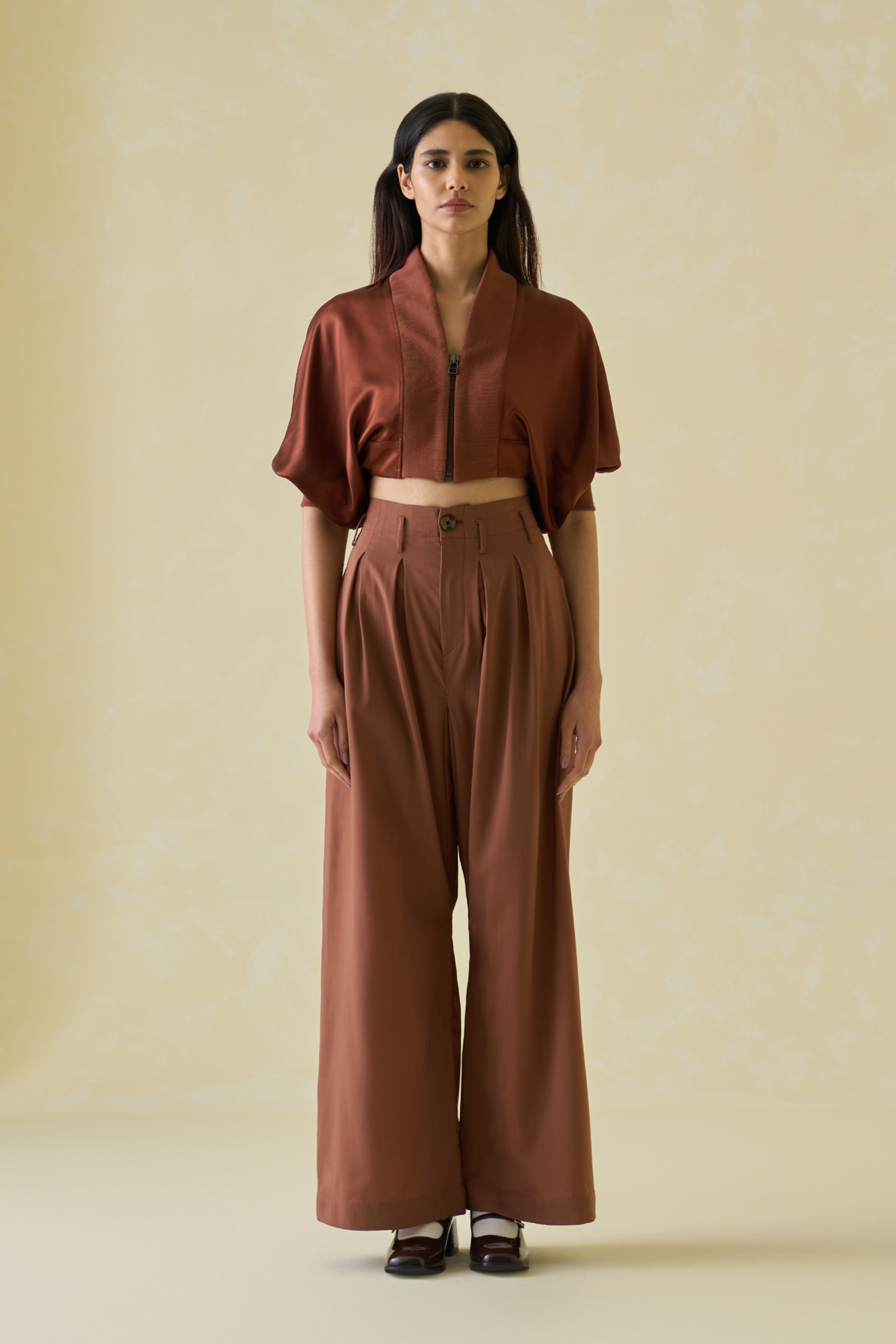 Mocha Cropped Directional Bomber