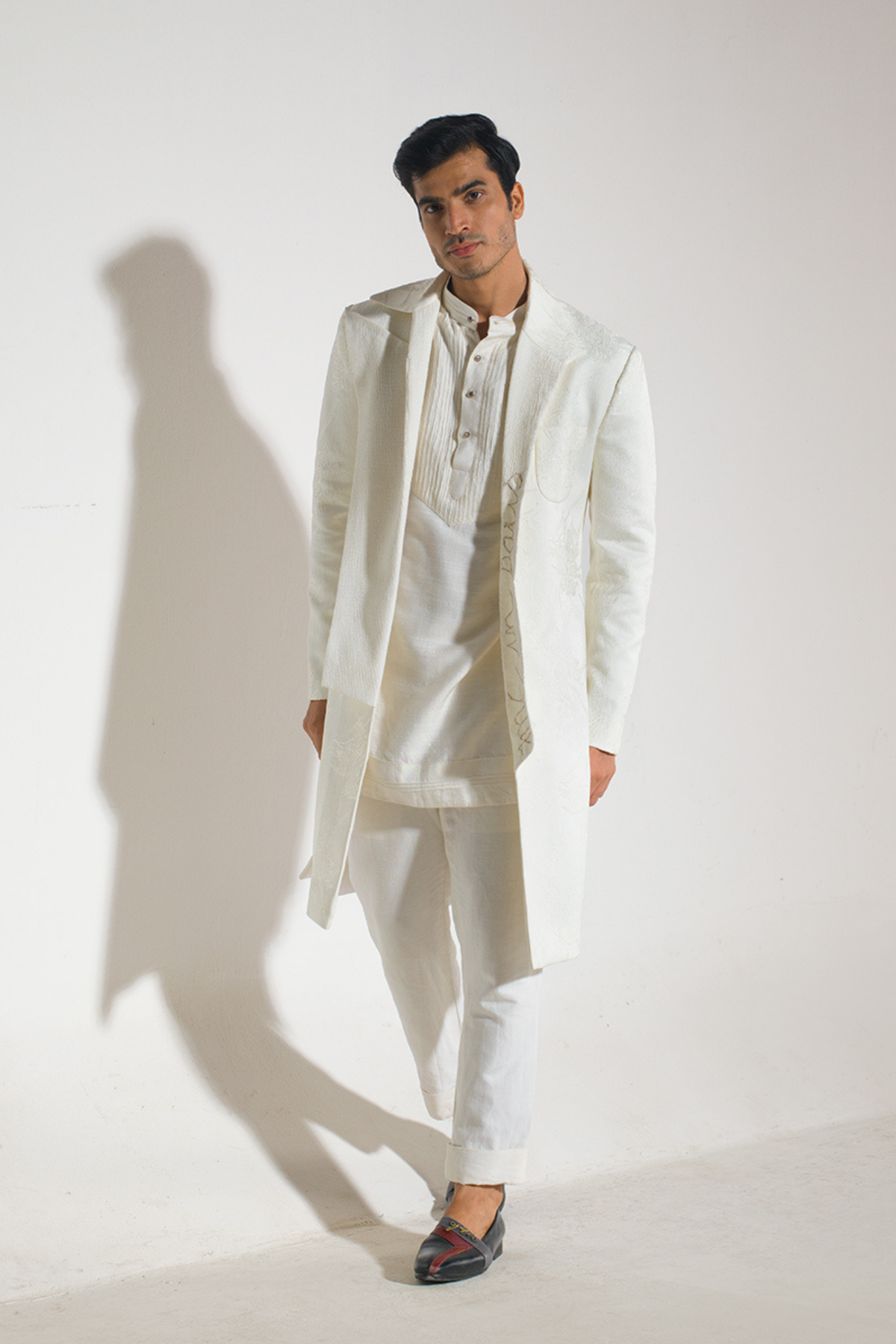Ivory Textured Overcoat Set