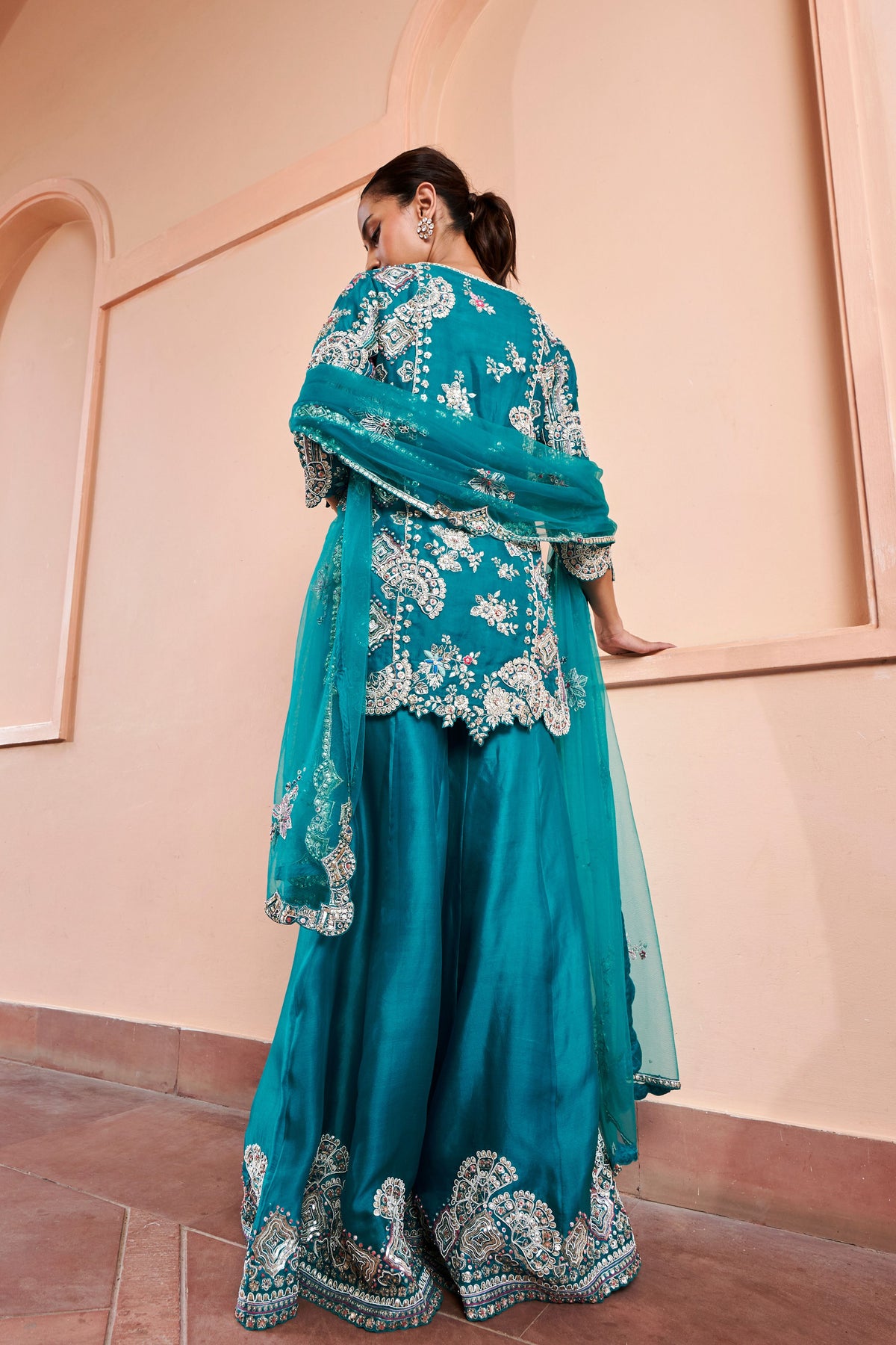 Pine Green Embroided Sharara