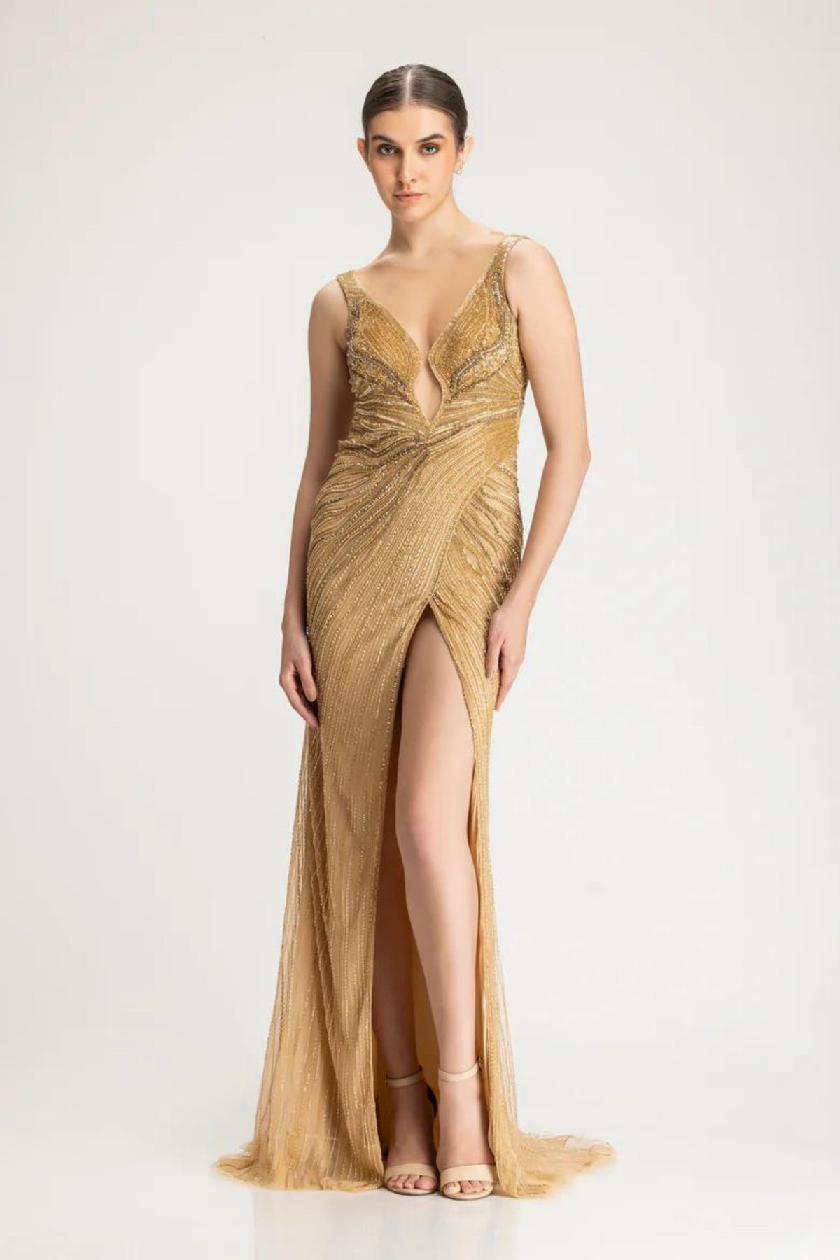 Gold slit gown