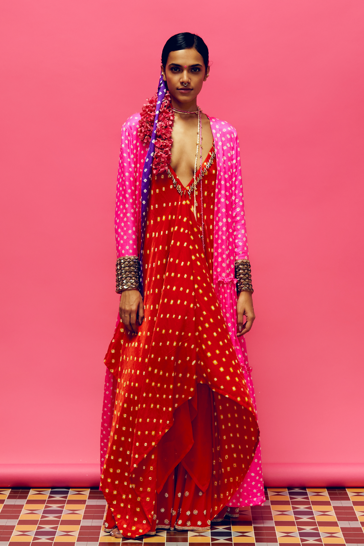 Neon Pink Bandhani Gharara Set
