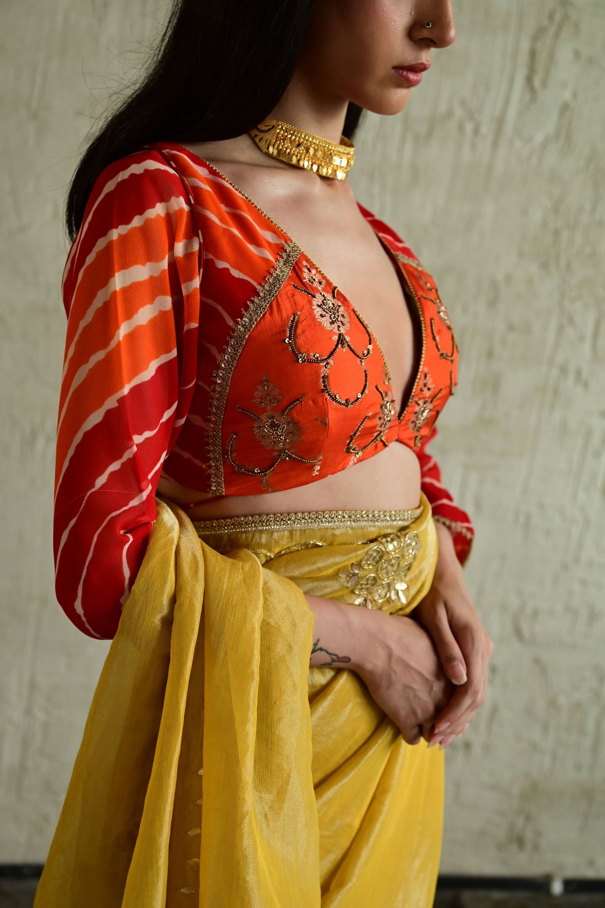 Coral Orange Madhuri Choli