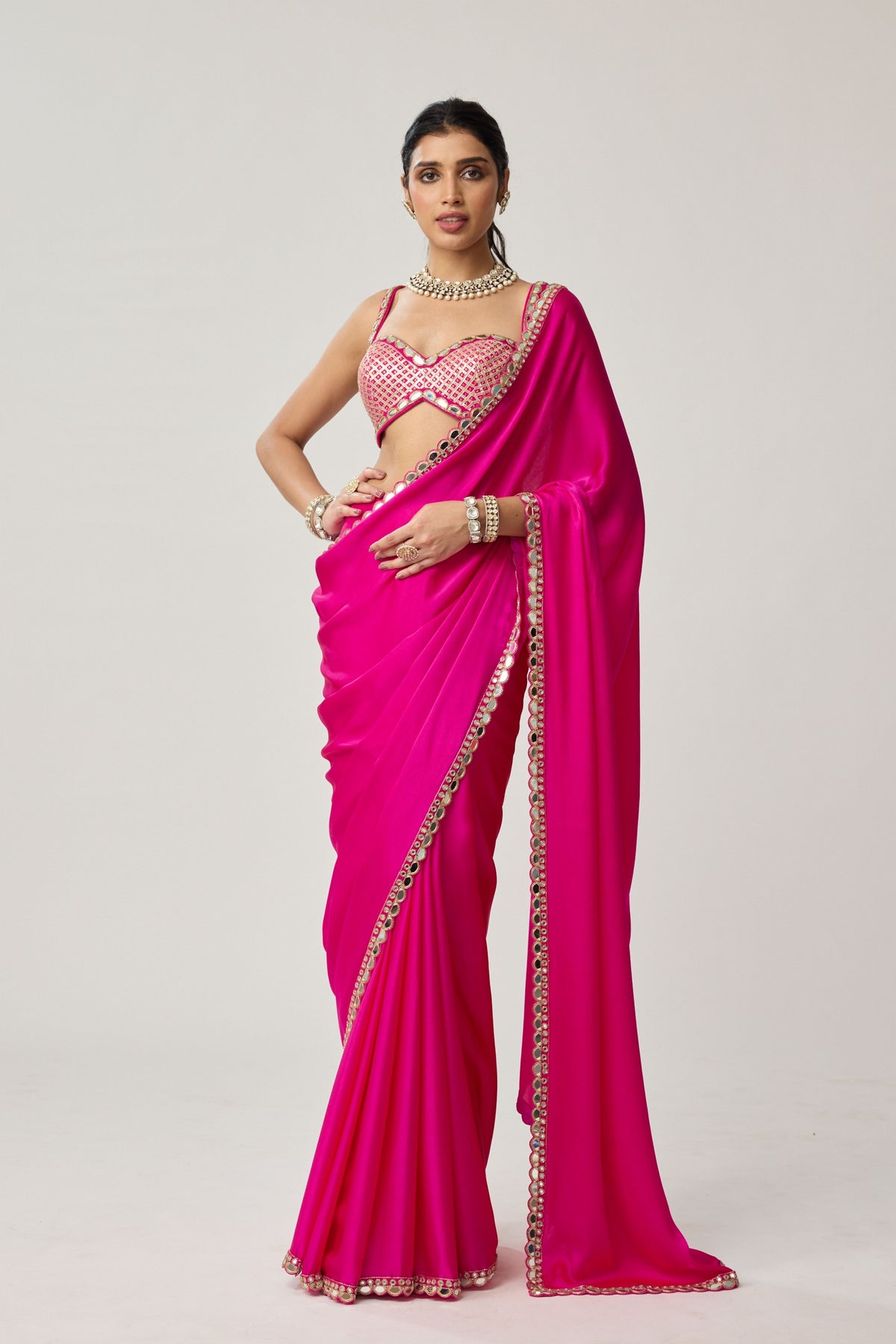 Fuchsia Pink Mirror Saree Set