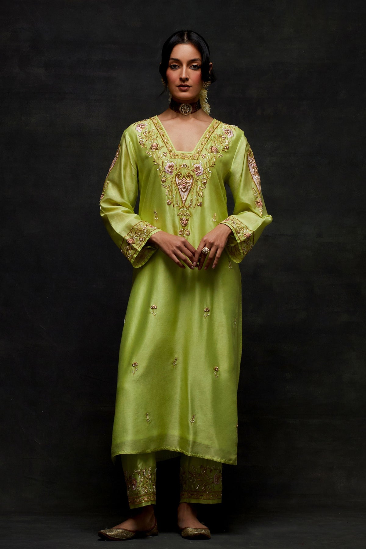 Green Yoke Kurta Set