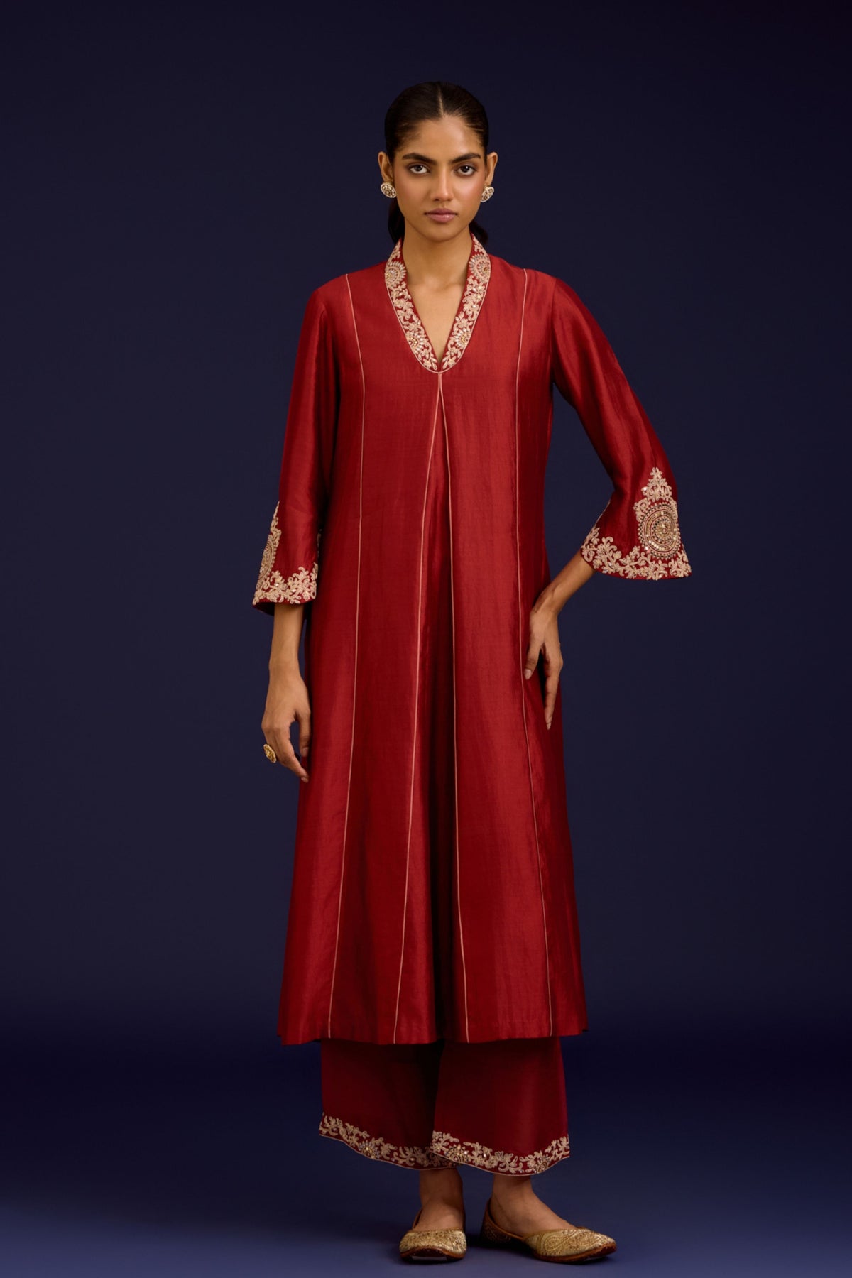 Rust Embroidered Kurta Set