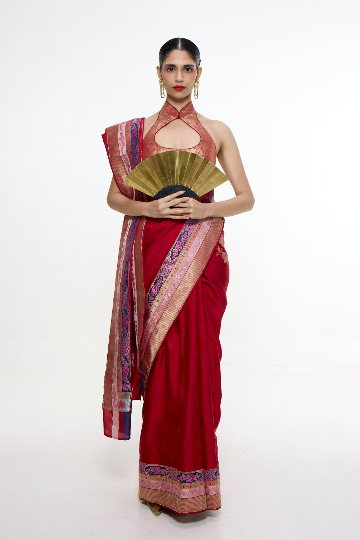 Handwoven Scarlet Red Saree - Ekaya - Elahe