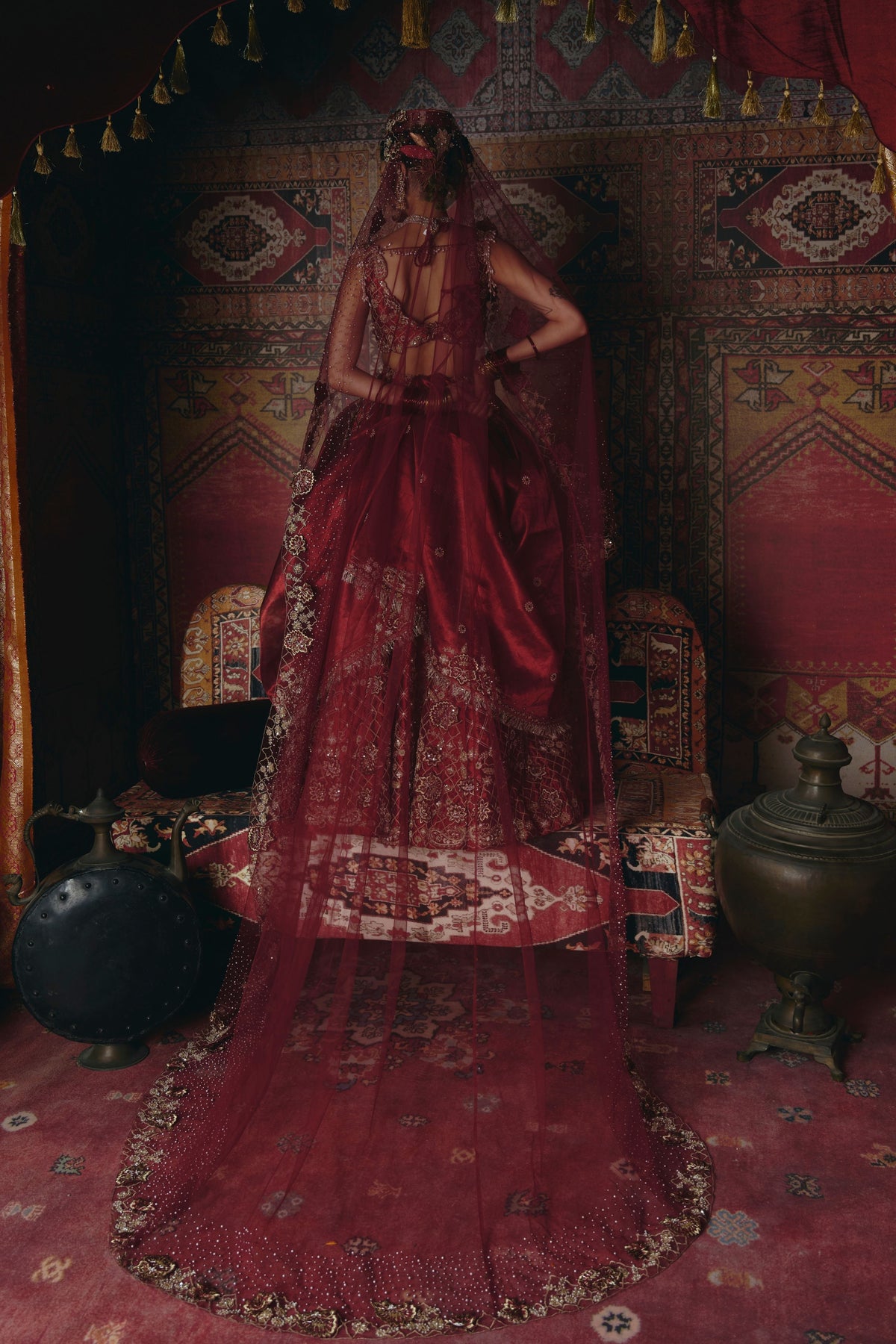 Maroon 3d Flower Lehenga Set