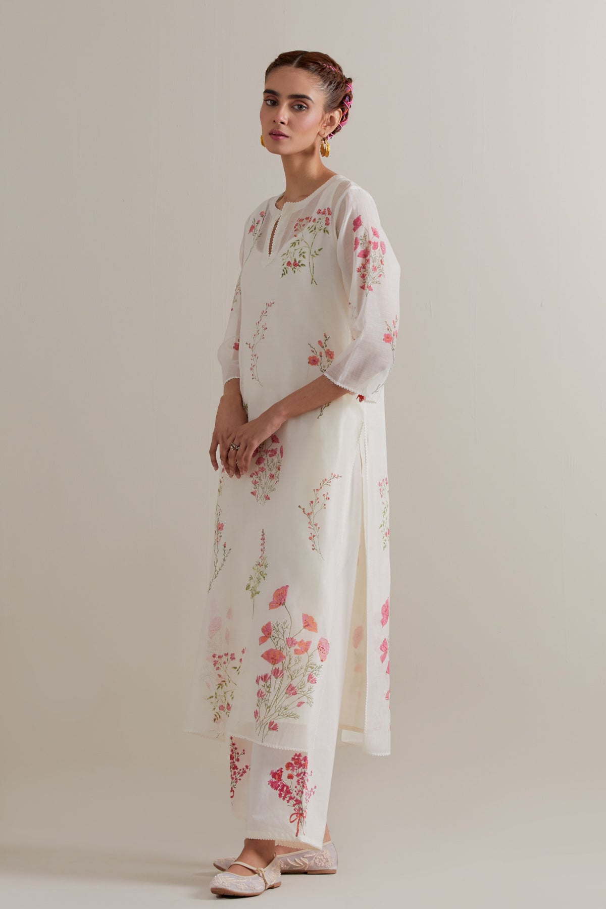 Pink Green Floral Kurta