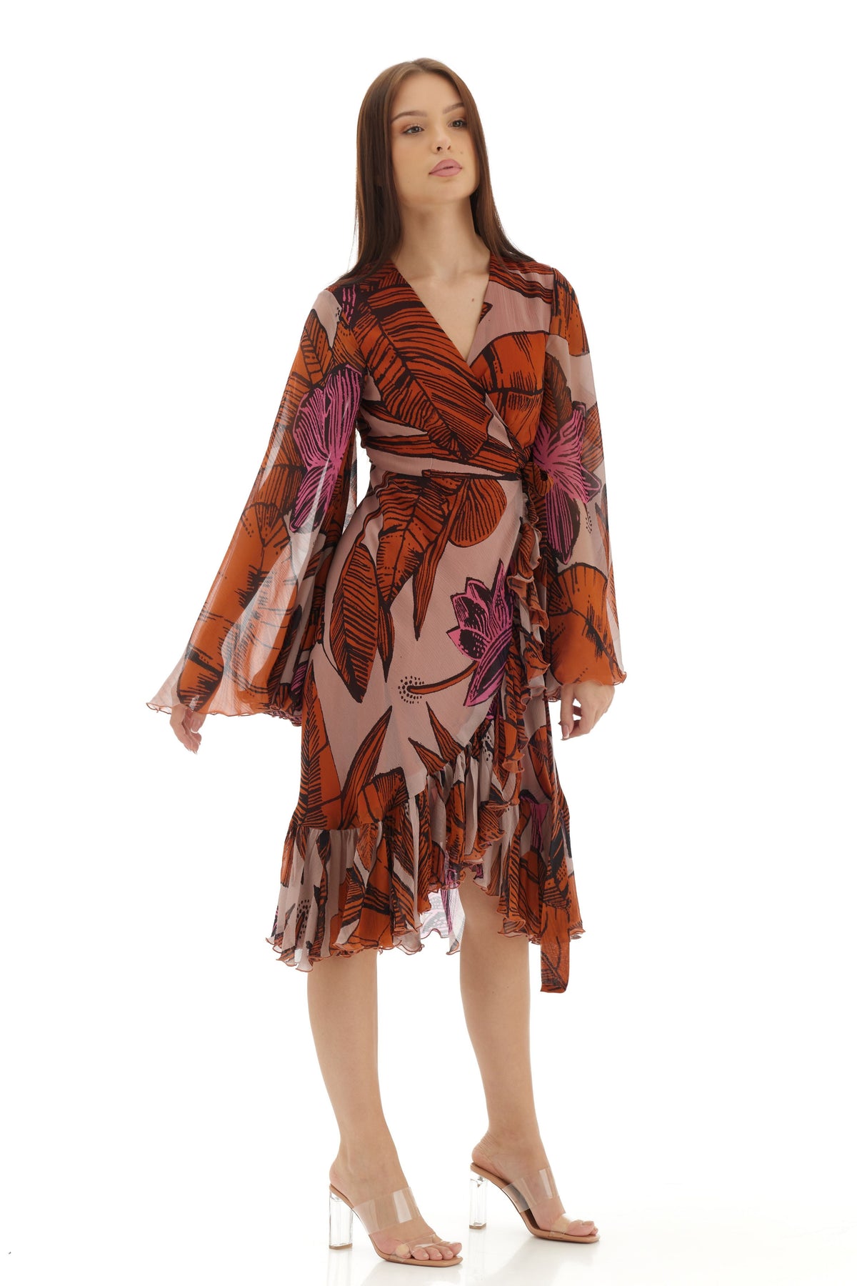 Orange and Beige Wrap Dress