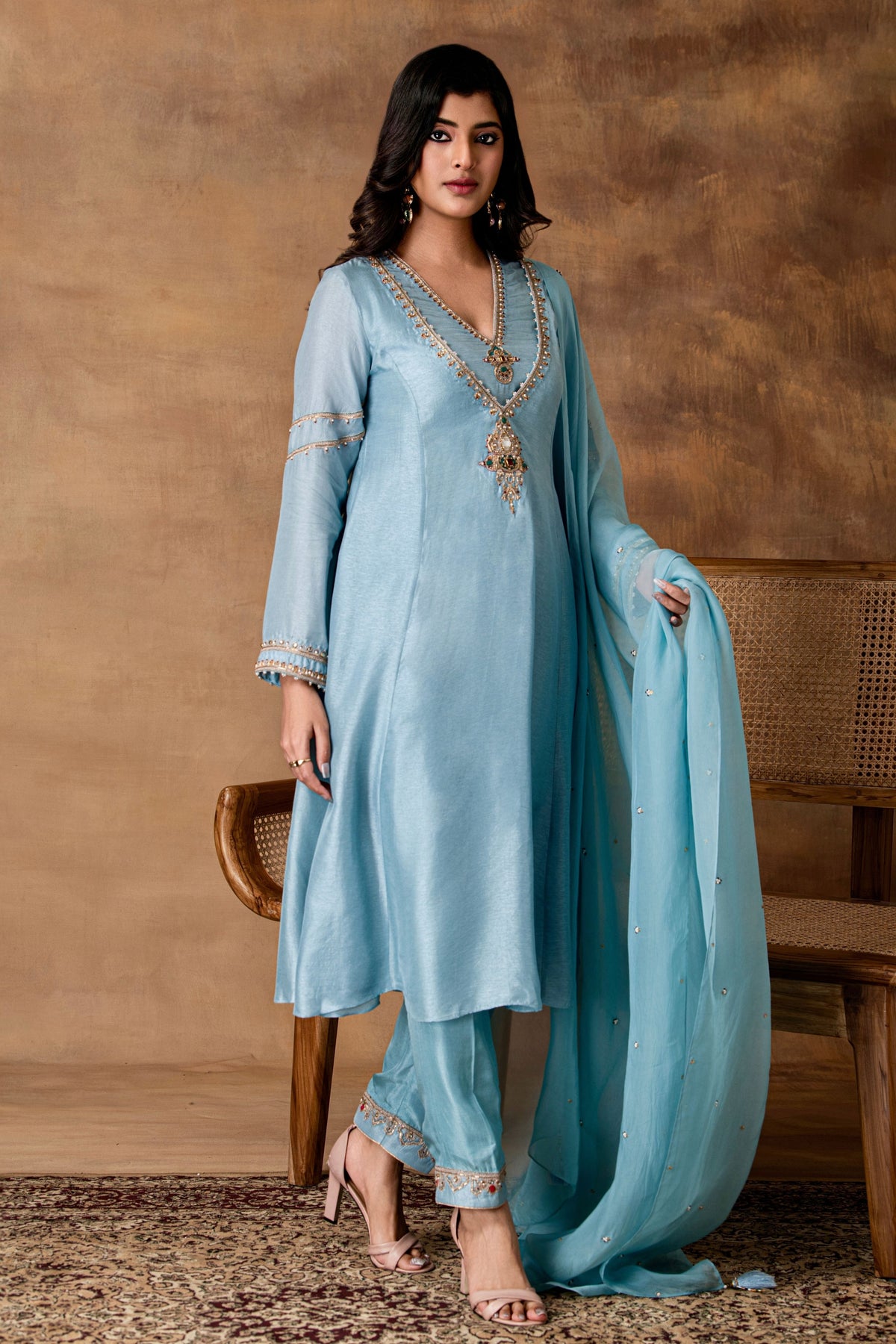 Metallic Pastel Blue Kurta Set