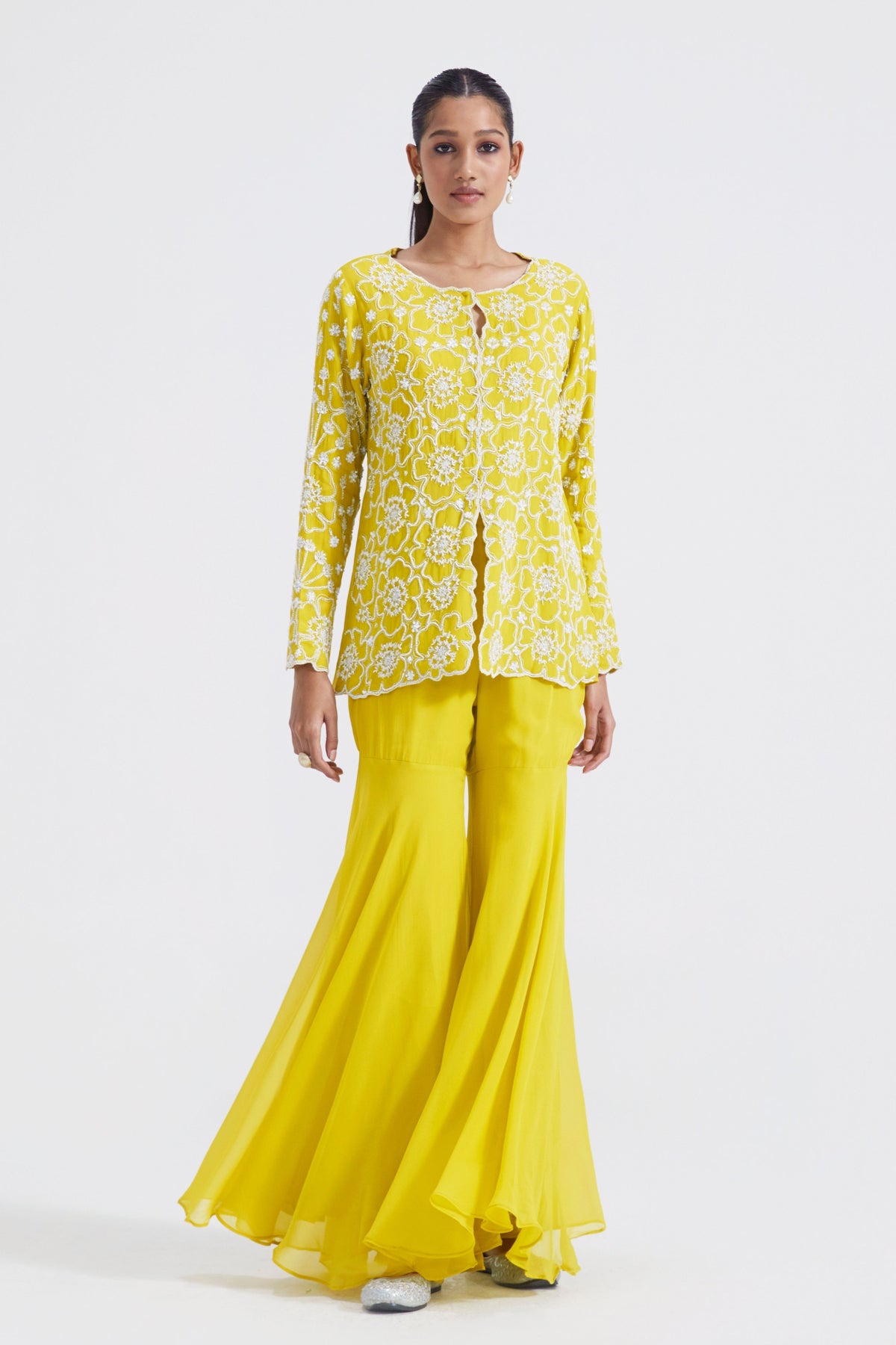 Lime Embroidered Gharara Set