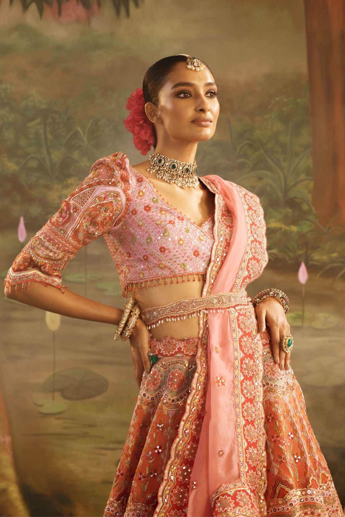 Rust Orange Raw Silk Lehenga