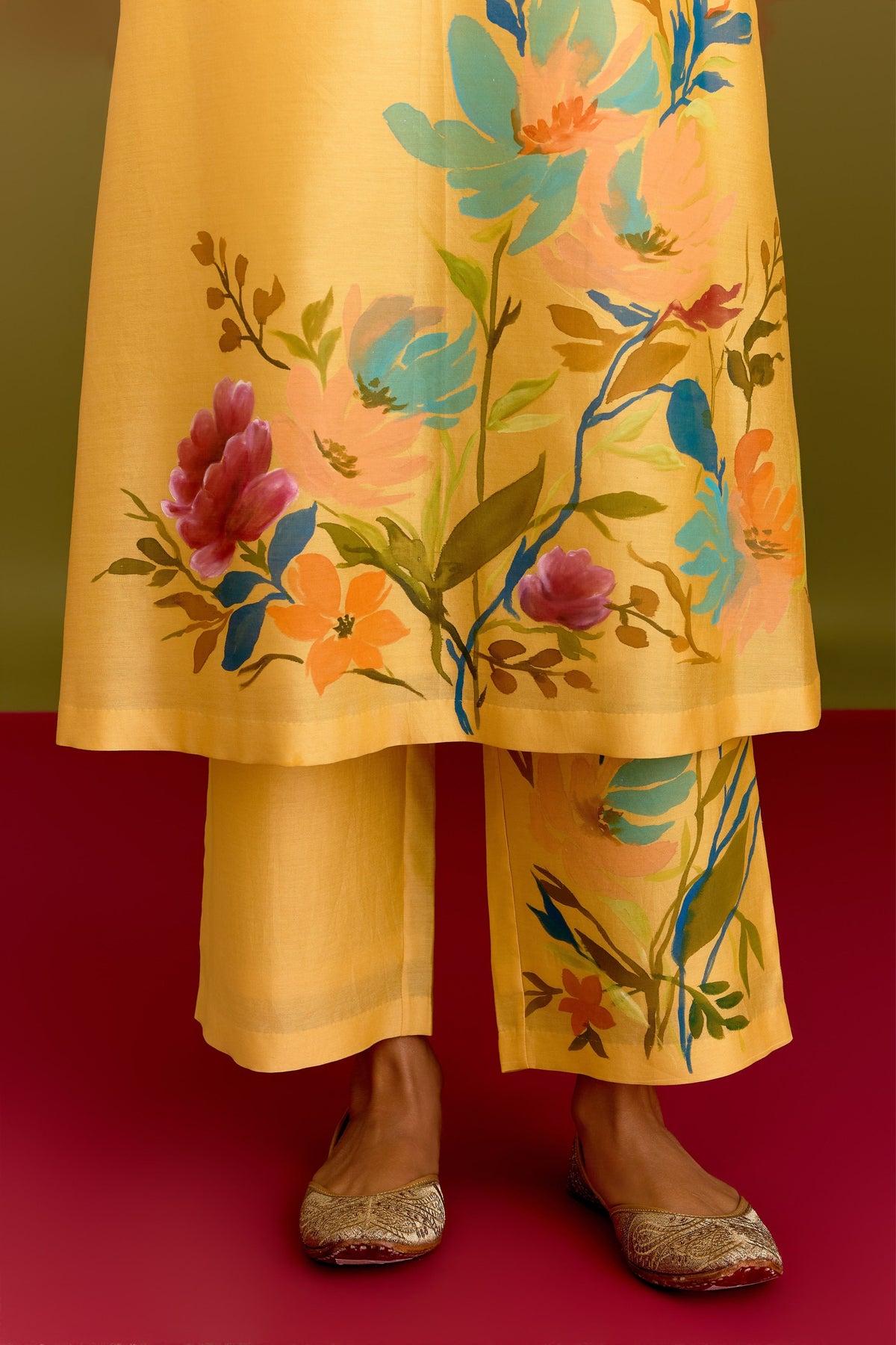 Yellow Hand Painted Kurta Set