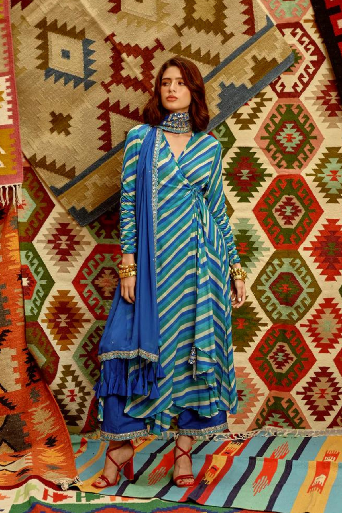 Cobalt Blue Wrap Angrakha Set