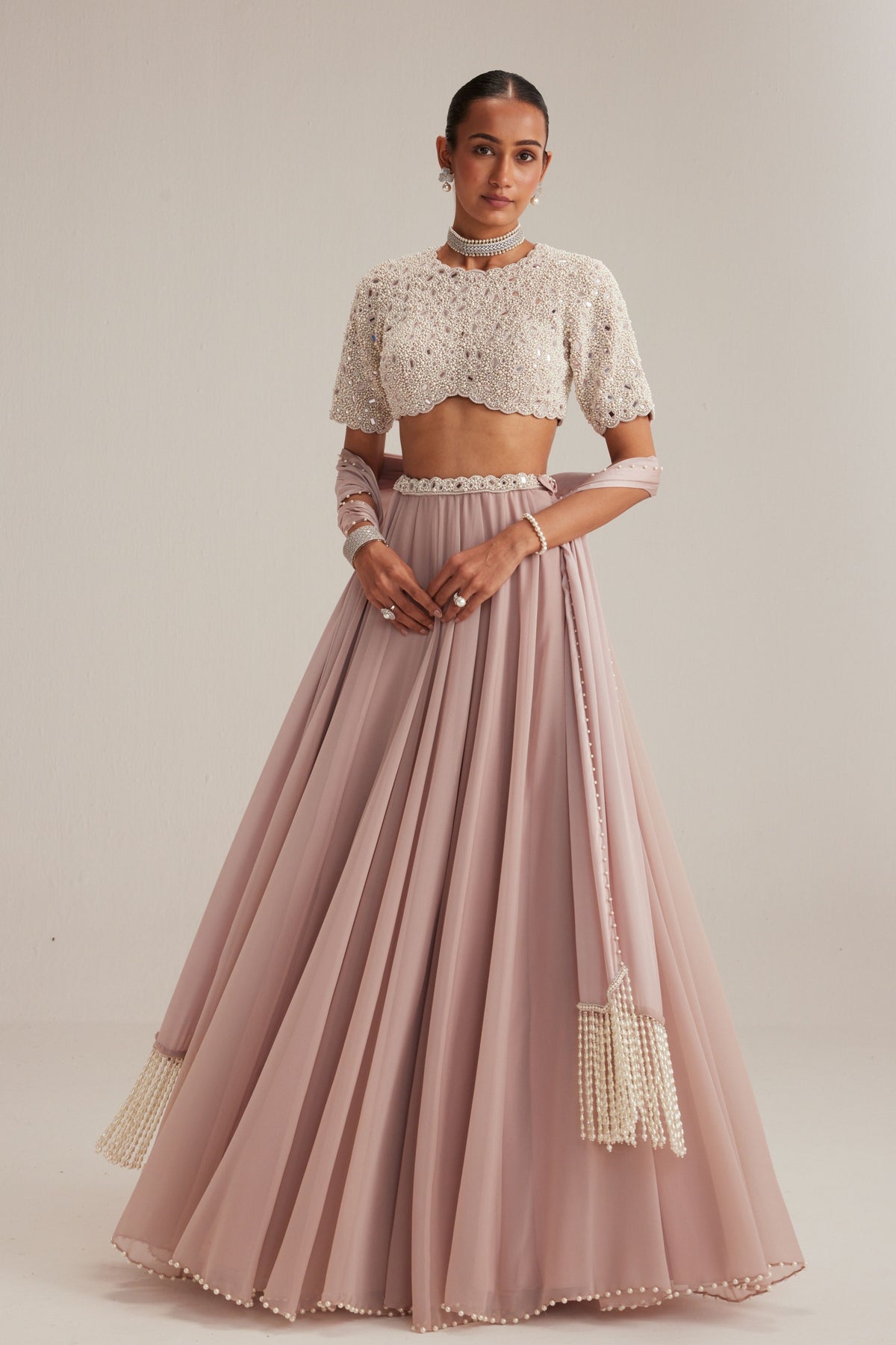 Ash Pink Pearl Skirt Set