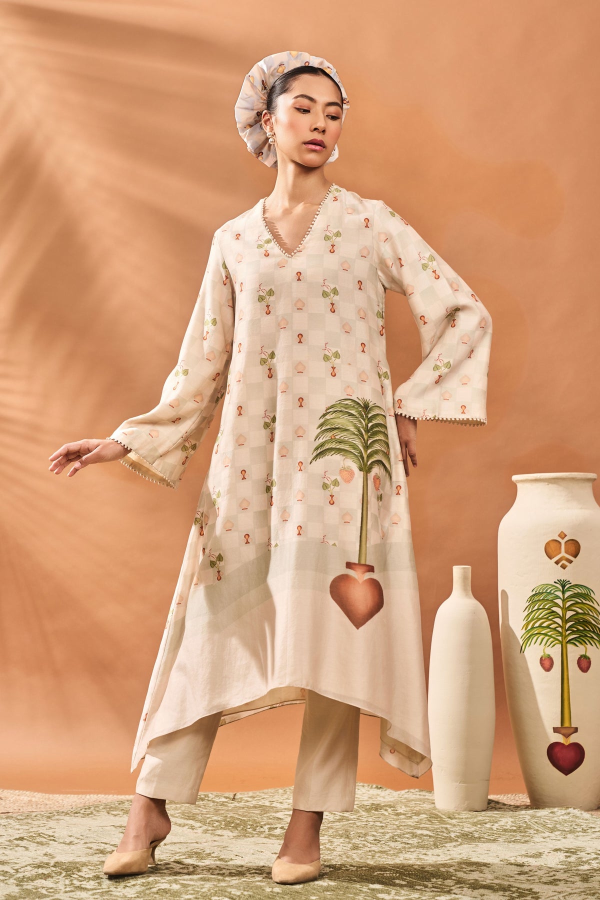 Ivory Checkers Bloom Kurta Set