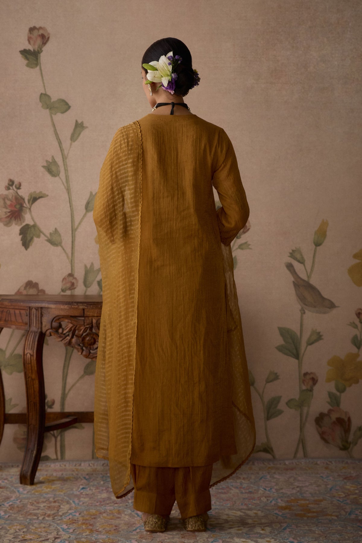 Mustard Hand Embroidered Kurta Set