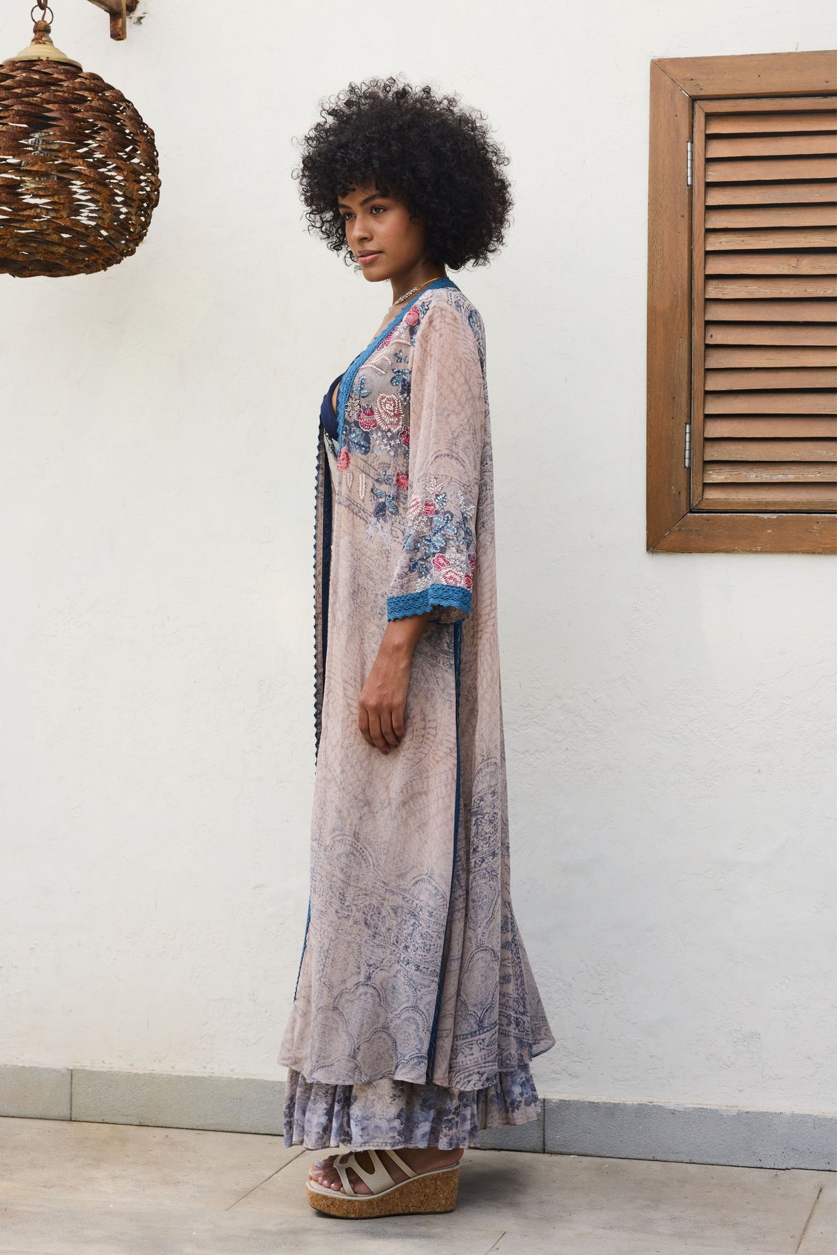 Ira Blue Printed Cape Set