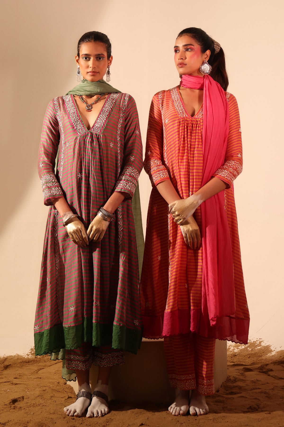 Green Chanderi Kurta Set
